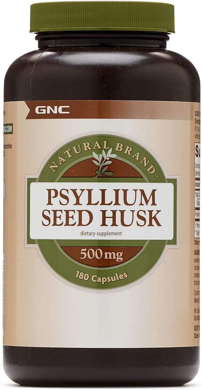 GNC Natural Brand Psyllium Seed Husk 500mg, Supports Digestive Health, 180 Capsules