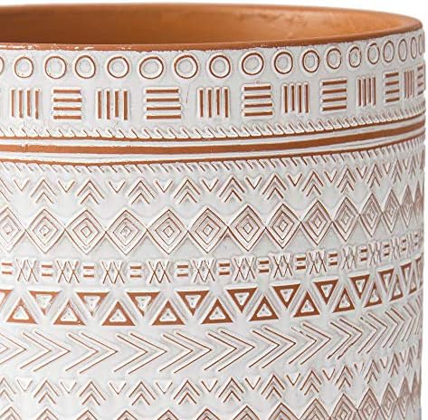 D'vine Dev 8 Inch Terracotta Planter with Drainage, Saharan Script, 33-953-D-1