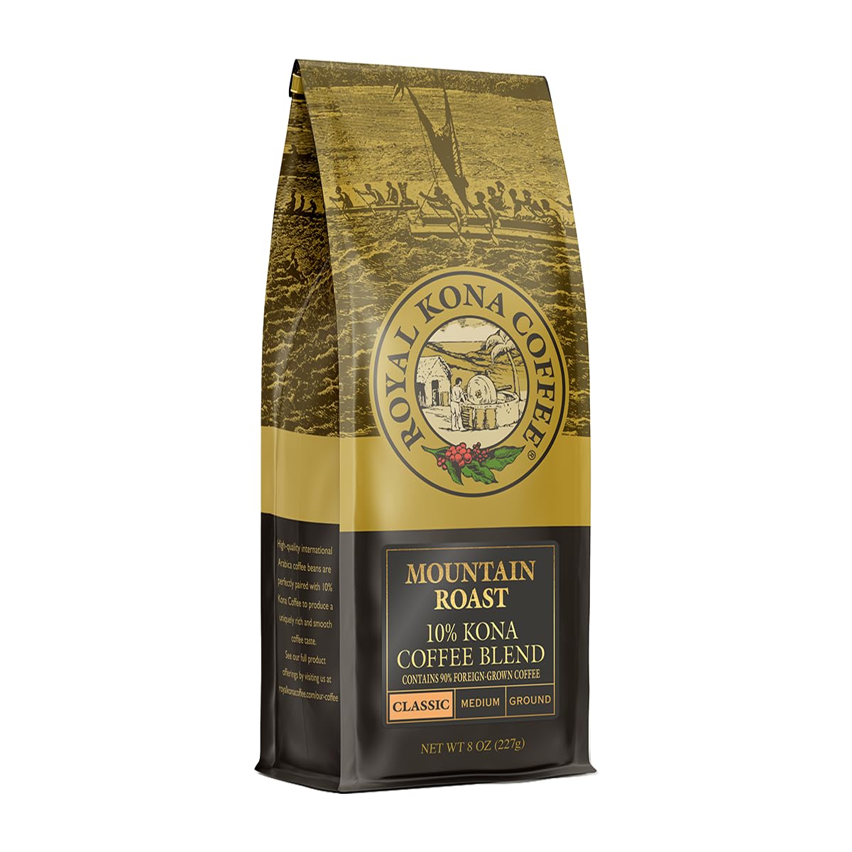 ROYAL KONA COFFEE - Medium Roast Ground Coffee, Vanilla Macadamia Flavor, 8 Ounce
