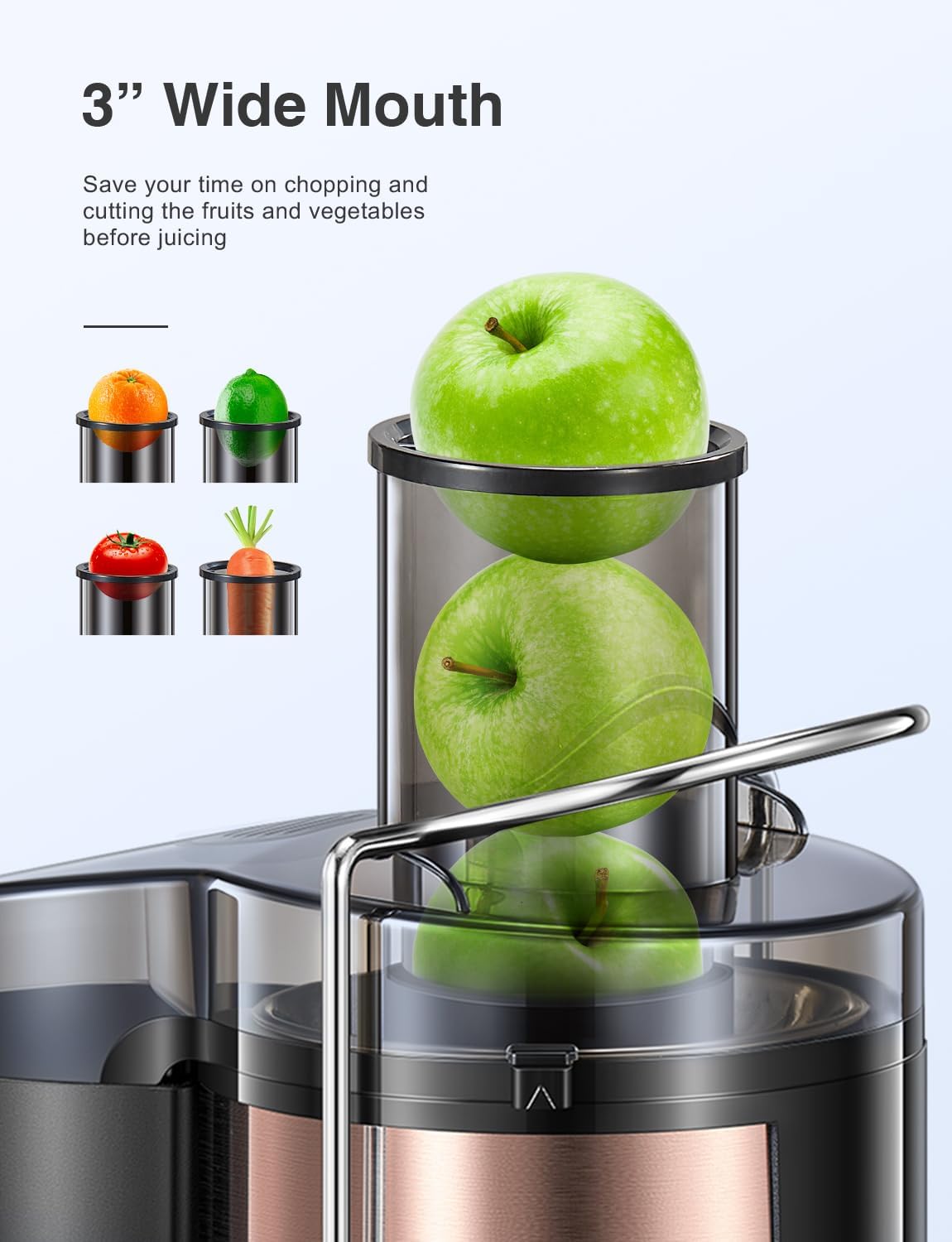 QCen Juicer Machine 500W Centrifugal Juicer with Extra Wide Feed Chute