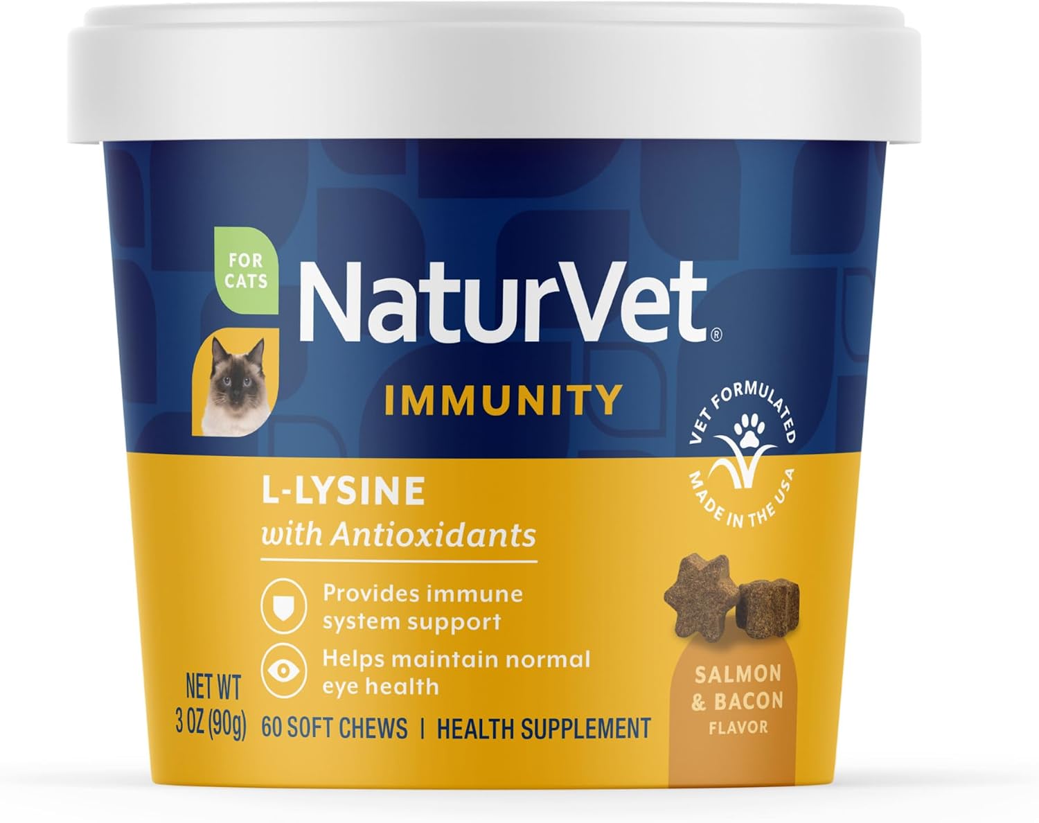 NaturVet L-Lysine Immune Support Plus Antioxidants Cat Supplement - 60 Ct | Support Eye Health, Immune System for Cats, Includes Amino Acids