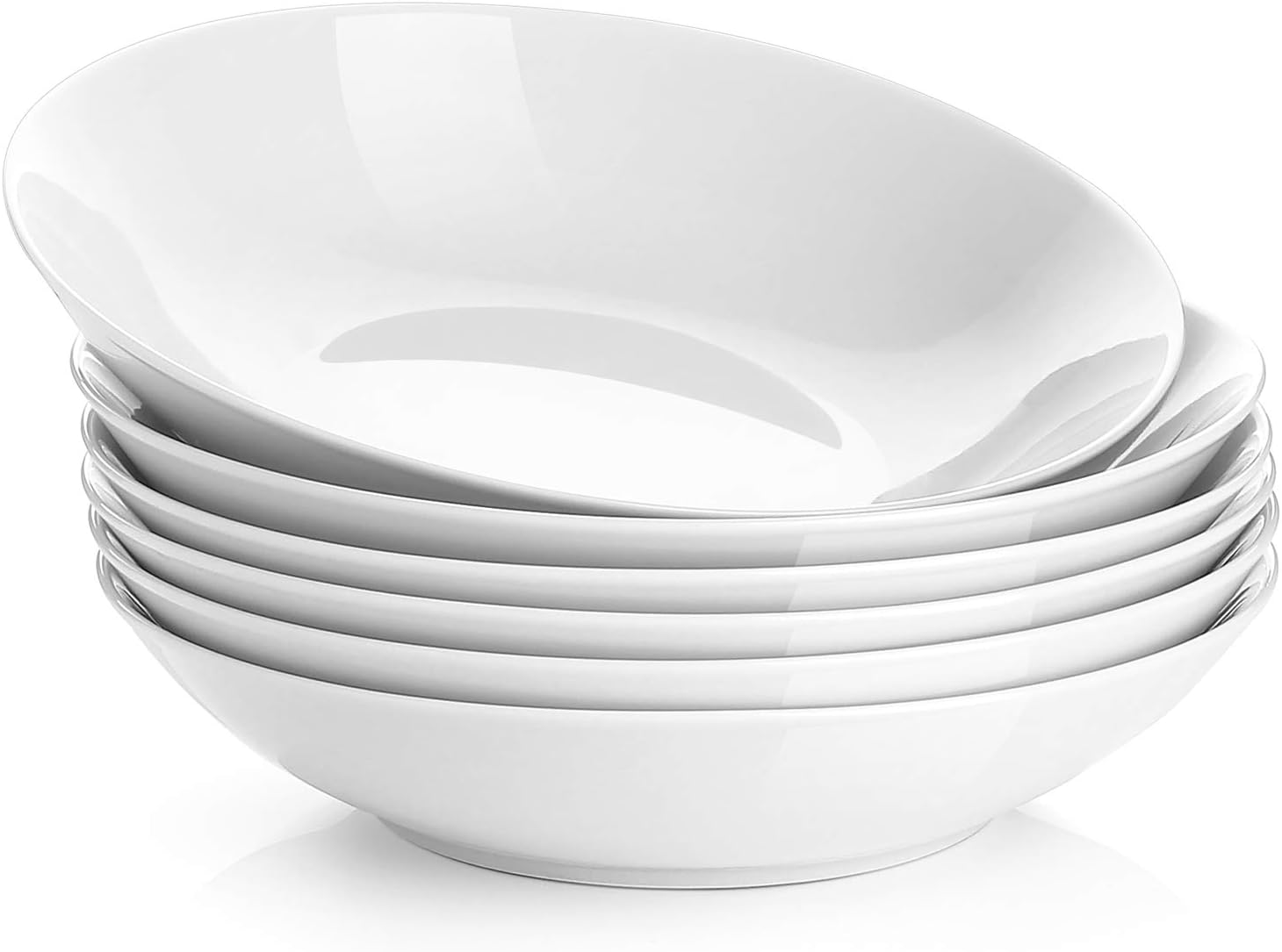 Y YHY 9" Pasta Bowls, 40oz Large Salad Bowls Set of 6, Wide Shallow Ceramic Bowls for Serving Soup, White Dinner Plates Set for Kitchen
