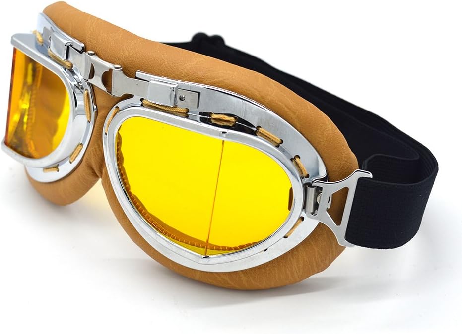 Motorcycle Goggles Anti Fog&Wind&Dust&Sand Aviator Pilot Motocross | Dirt Bike Atv Riding Goggles with Yellow Lens,Fit Over Glasses or Helmet
