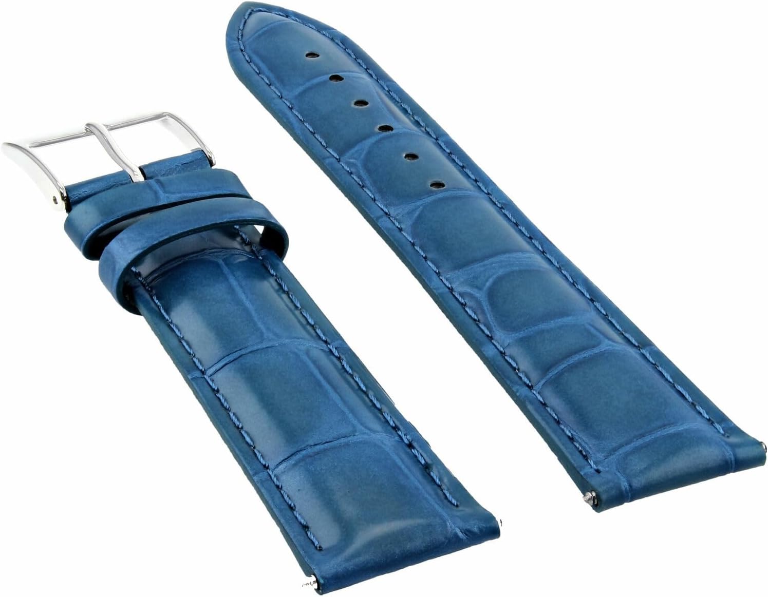 Ewatchparts 19mm Light Blue Italian Leather Replacement Watch Strap Silver Buckle Compatible With Invicta Russian Diver