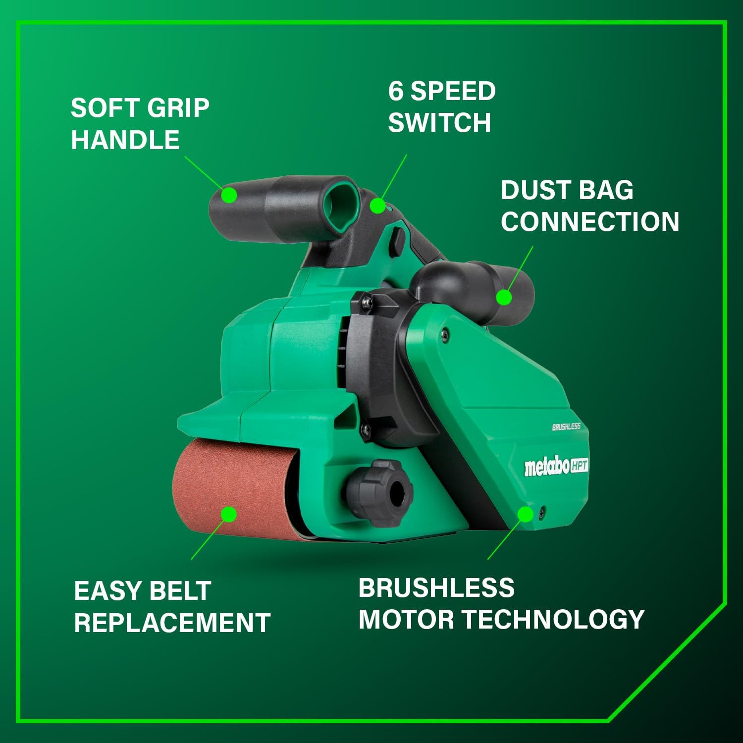 Metabo HPT Belt Sander | 3 x 21 Inch | For Woodworking | Variable Speed | 9.0 Amp Motor | Soft Grip | 5-Year Warranty | SB8V2