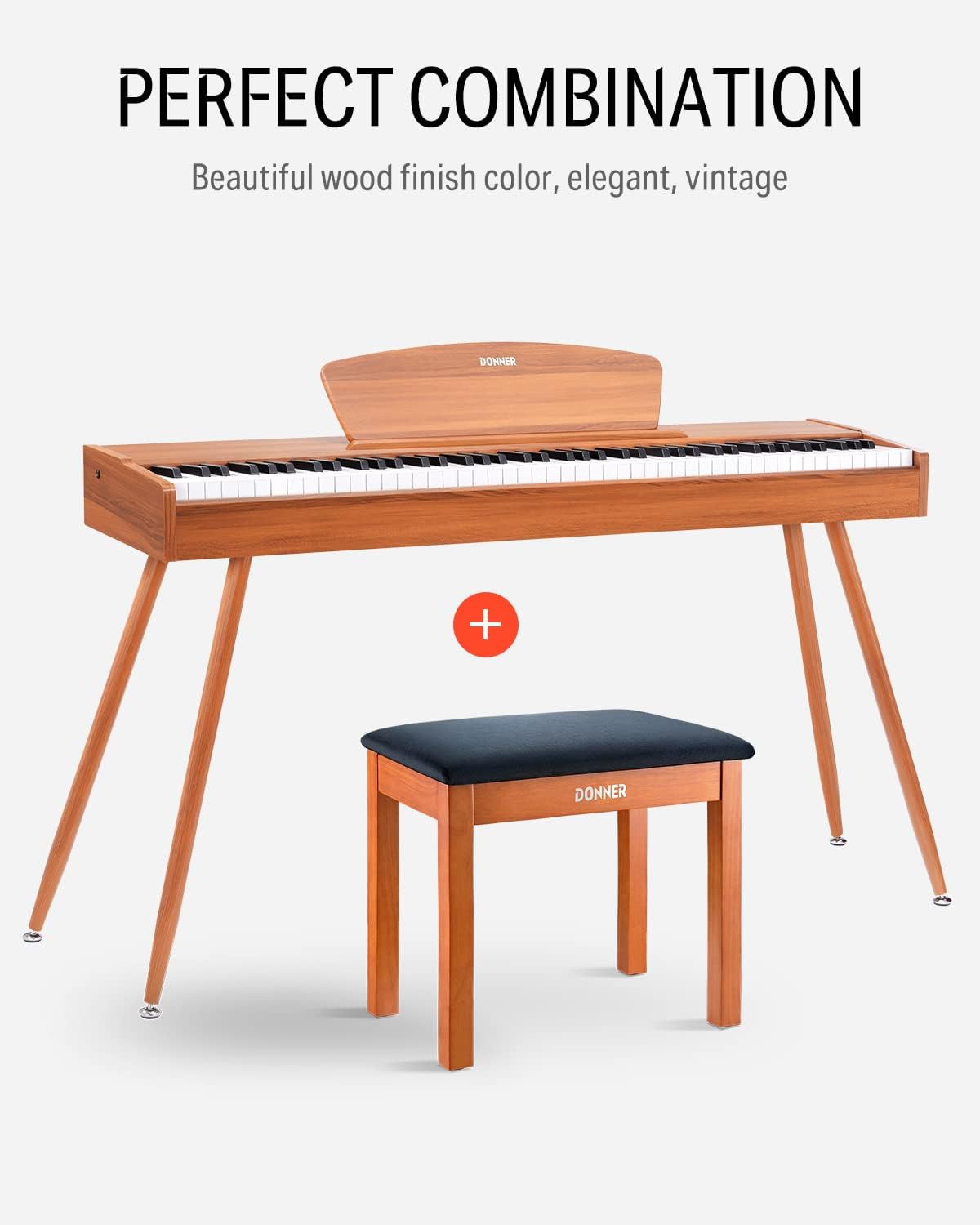 Donner Piano Bench with Storage, Solid Wood Keyboard Bench Piano Bookcase Stool Chair Seat with High-Density Sponges Pad, Black