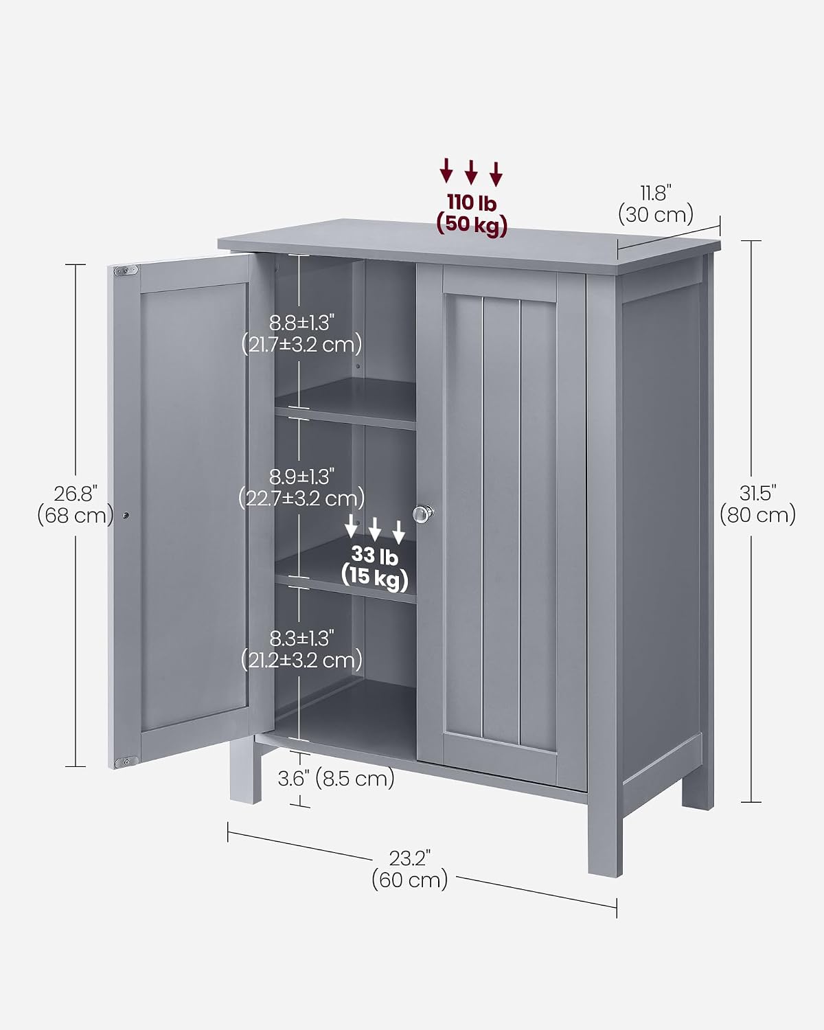VASAGLE Floor Storage Cabinet, Freestanding Storage Unit with 3 Drawers, 1 Adjustable Shelf, for Bathroom Living Room Dining Kitchen, 11.8 x 23.6 x 31.5 Inches, Cloud White UBBC049WH01S