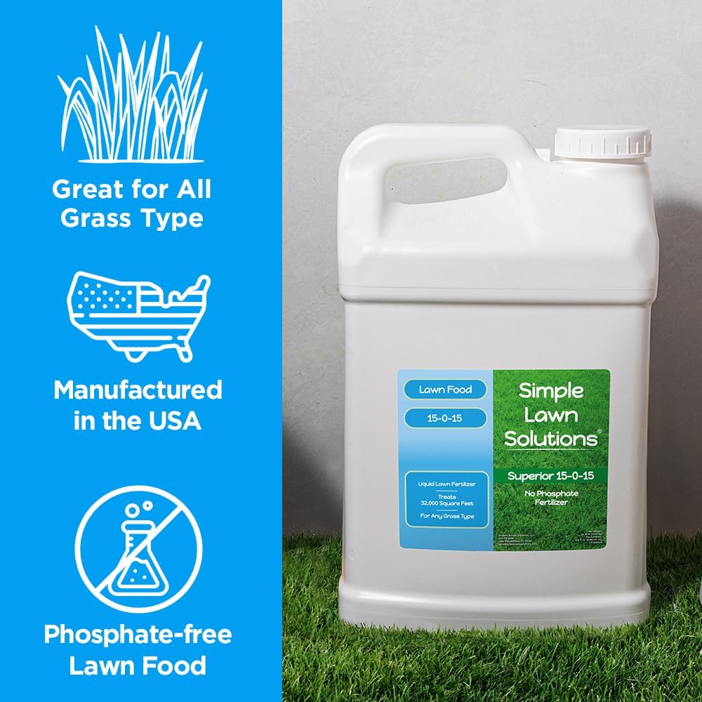 Superior 15-0-15 Liquid Lawn Fertilizer - Lawn Food for Growth & Green - Nitrogen, Potassium, Humic, Fish & Seaweed - Any Grass Type- Simple Lawn Solutions - All Season- Attached Sprayer (32 Ounce)