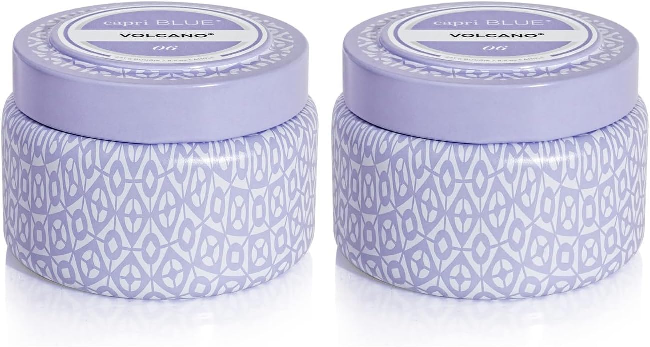 Capri Blue Volcano Printed Travel Tin Jar Candle - Luxury Candle with a Long Lasting Soy Wax Blend - Scented with Tropical & Fruity Fragrance (Blue Color, 8.5 oz)