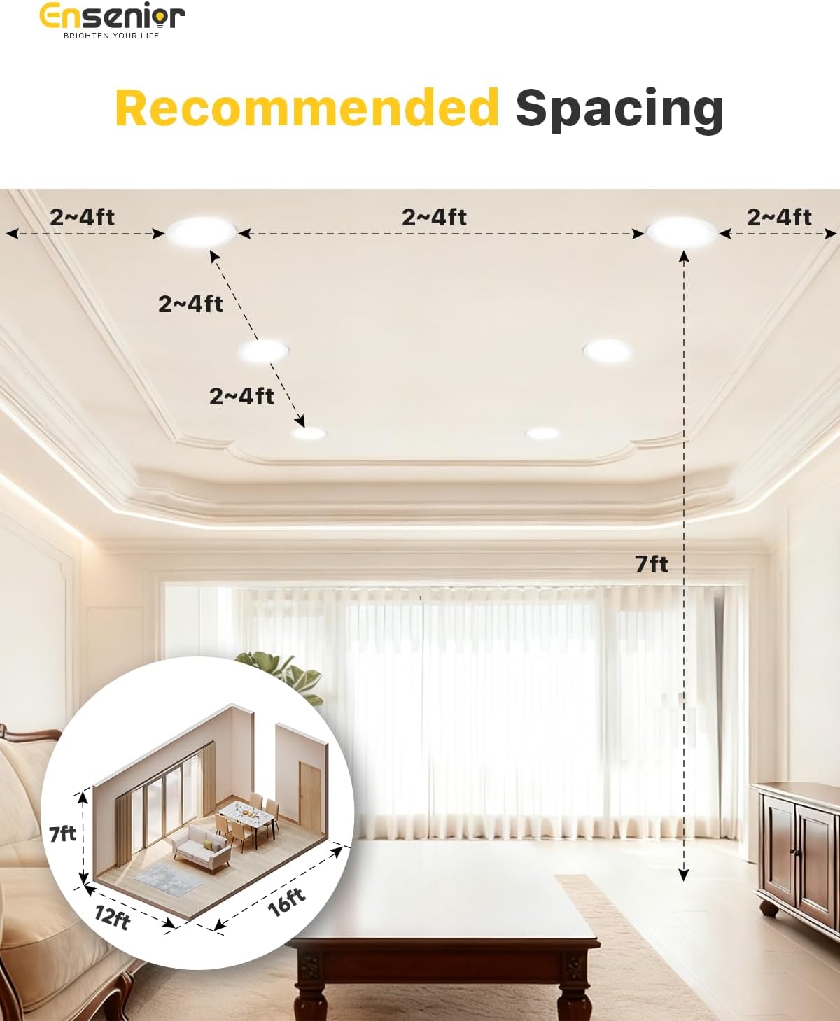 Ensenior 6 Pack 6 Inch LED Recessed Light, 5CCT Dimmable Canless Wafer