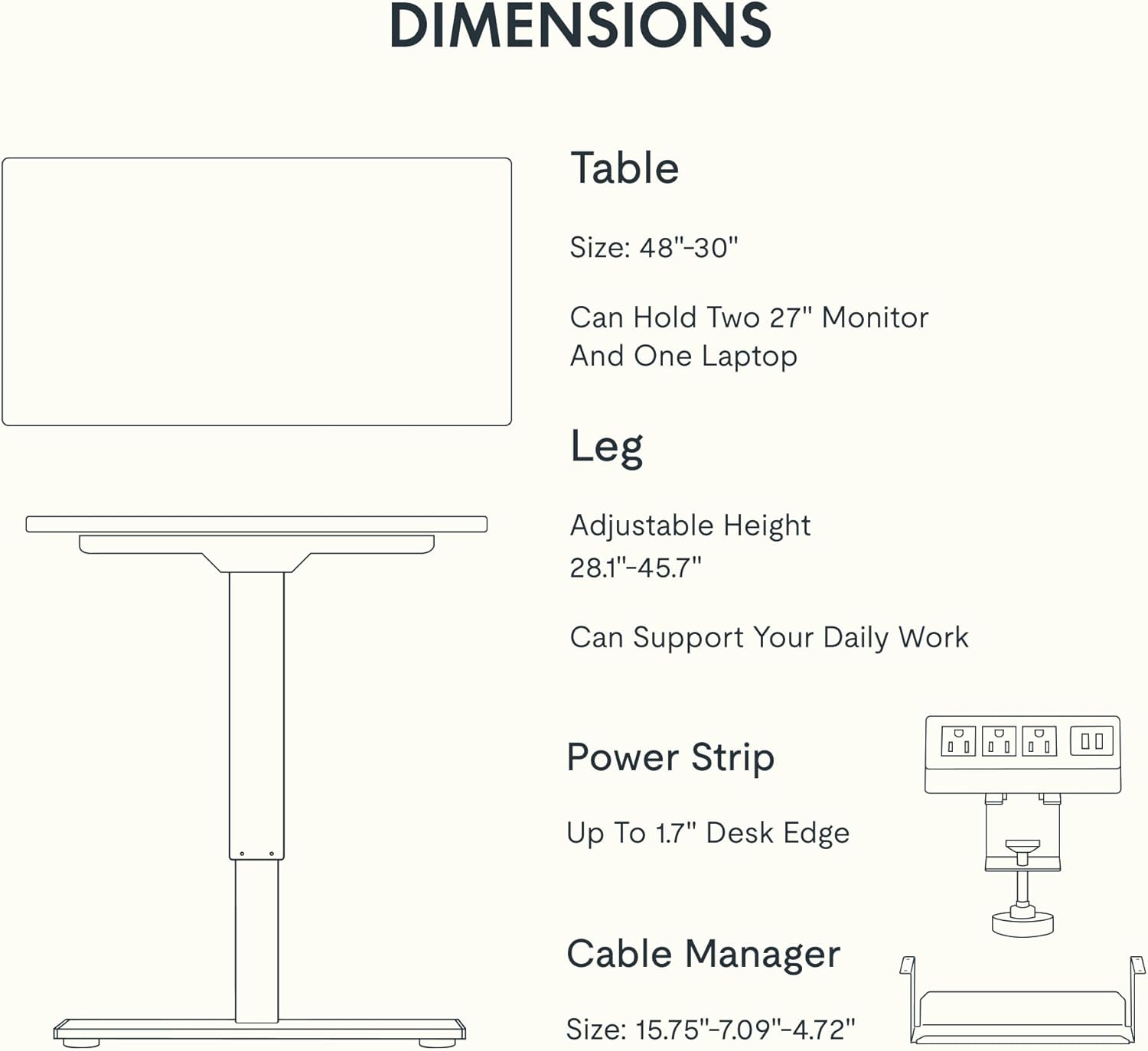 FLEXISPOT EN2 48"x24" Standing Desk with Power Strip Bundle, Black