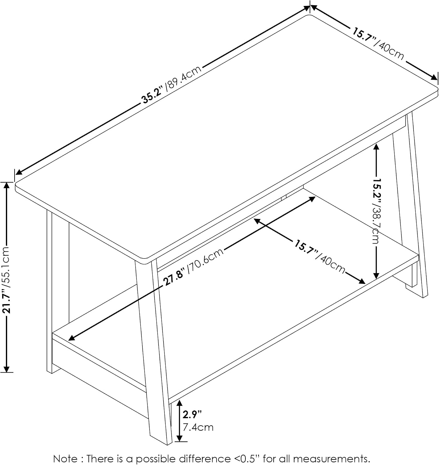 Furinno Beginning TV Stand, 2-Tier Rectangular Entertainment Center with Shelf, TV Console for TV up to 36 Inch, Open Back, for Living Room, Bedroom, French Oak