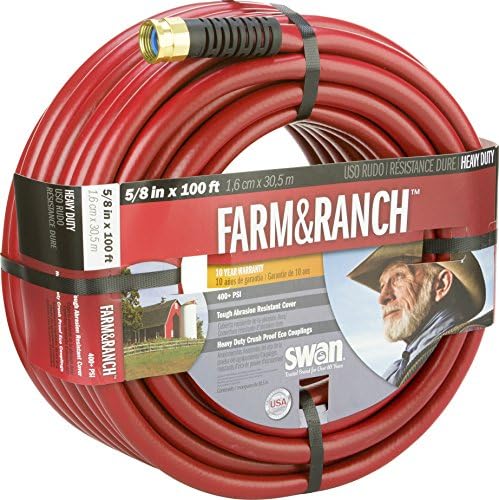Swan Products SNFR58100 Farm & Ranch Durable Heavy Duty Water Hose with Crush Proof Couplings 100' x 5/8", Red