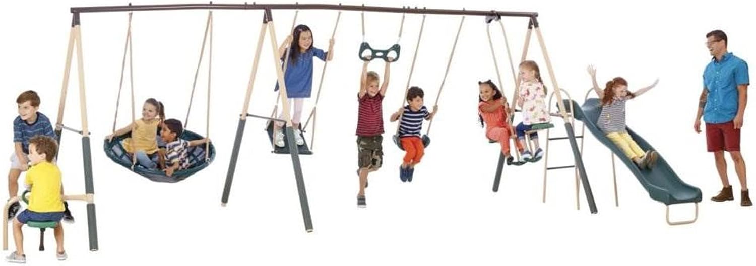 XDP Recreation Deerfield Outdoor Playground Swing Set with Slide & See Saw