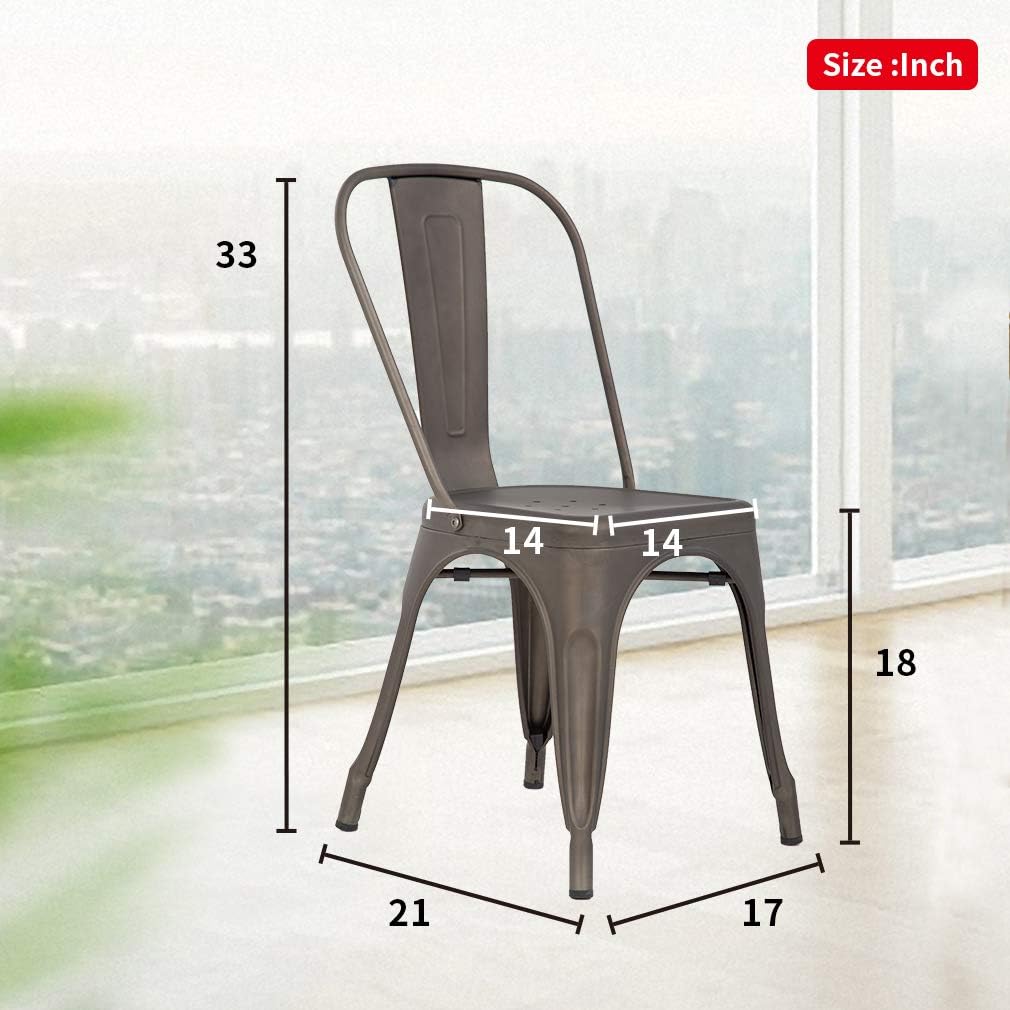 FDW | Metal Dining Chairs | Set of 4, Black | 330lbs Load | Stackable Tolix Side Chairs with Backrest | Non-Slip Feet | Indoor/Outdoor Use | Ideal for Kitchen & Restaurants