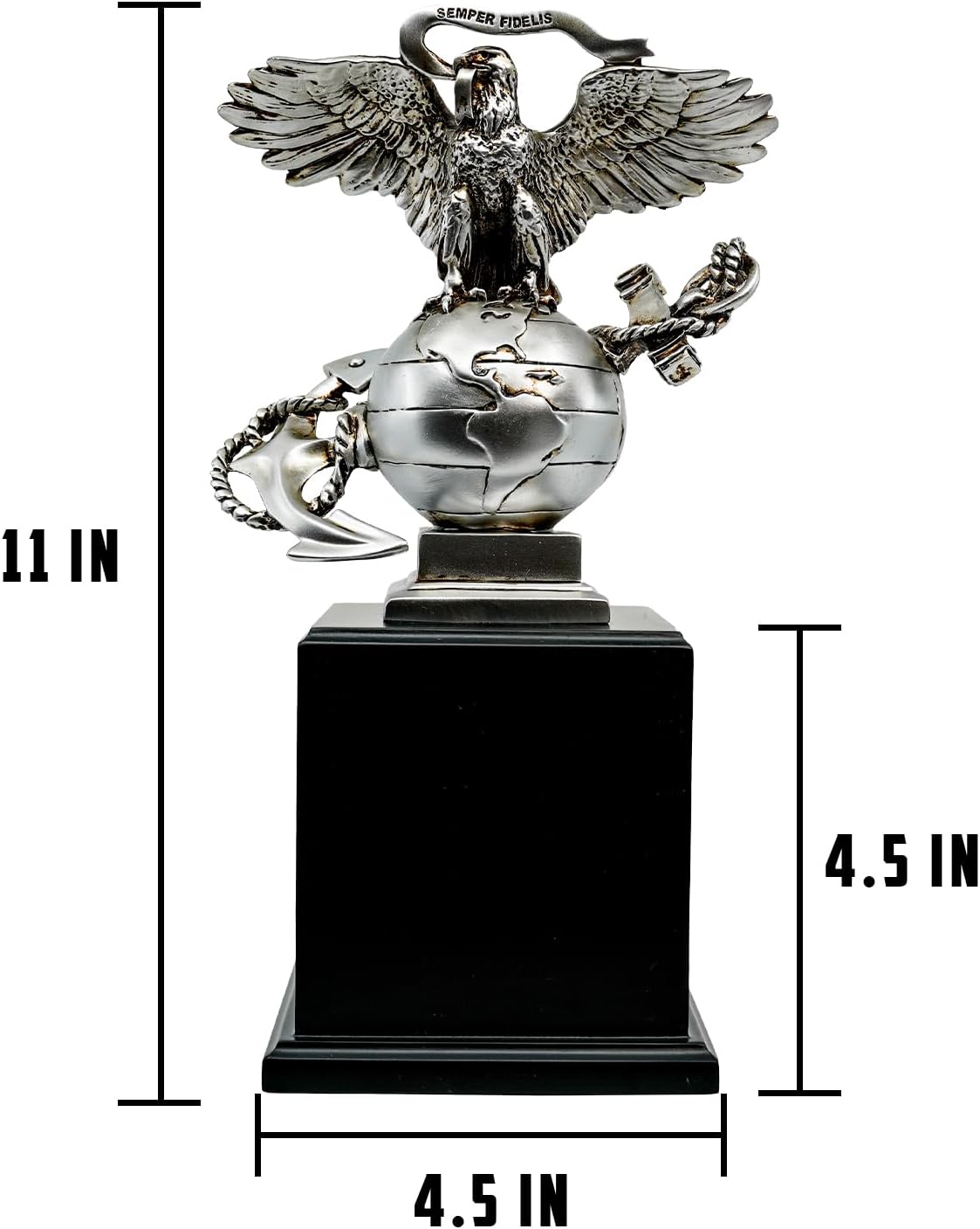 Military Gift Shop USMC 3D Eagle Globe & Anchor Statue with Wooden Base - Showcase of Marine Corps Pride - Marine Corps Gifts | USMC EGA Statue