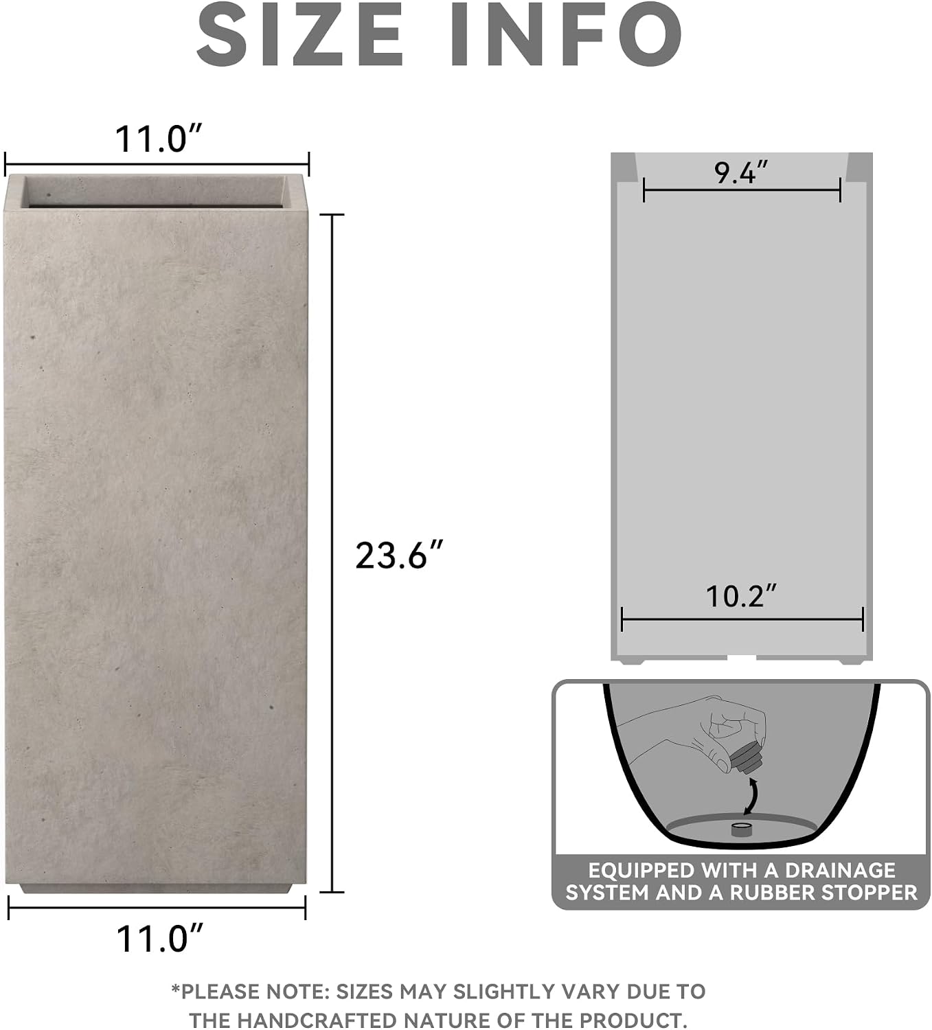Kante Accent Column Square Pale Gray Concrete Planter 23.6" H, Outdoor