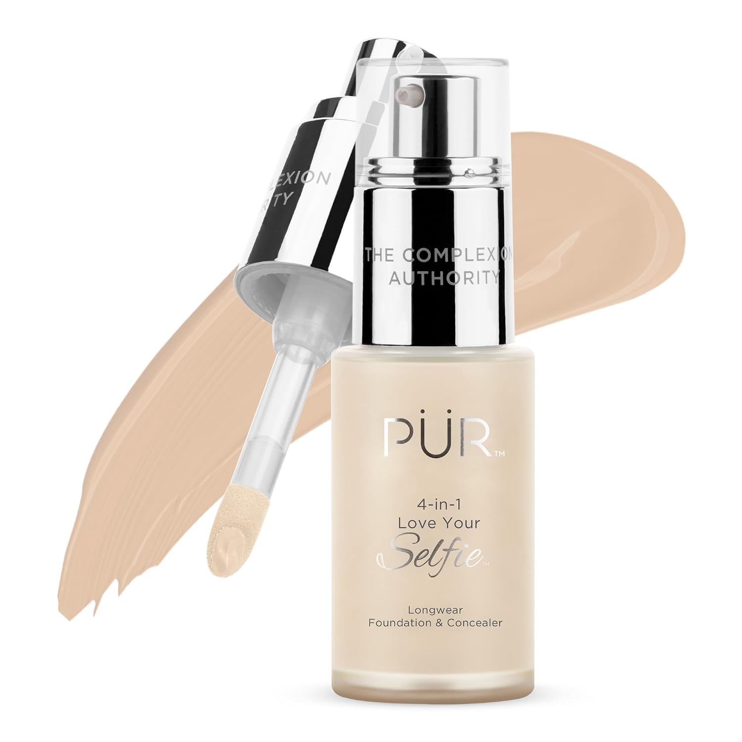 PÜR MINERALS 4-in-1 Love Your Selfie Foundation & Concealer - Longwear Medium-to-Full Coverage Liquid Makeup Foundation with Hydrating Blend for Refined-Looking, Natural Beauty Glow & Skin Texture