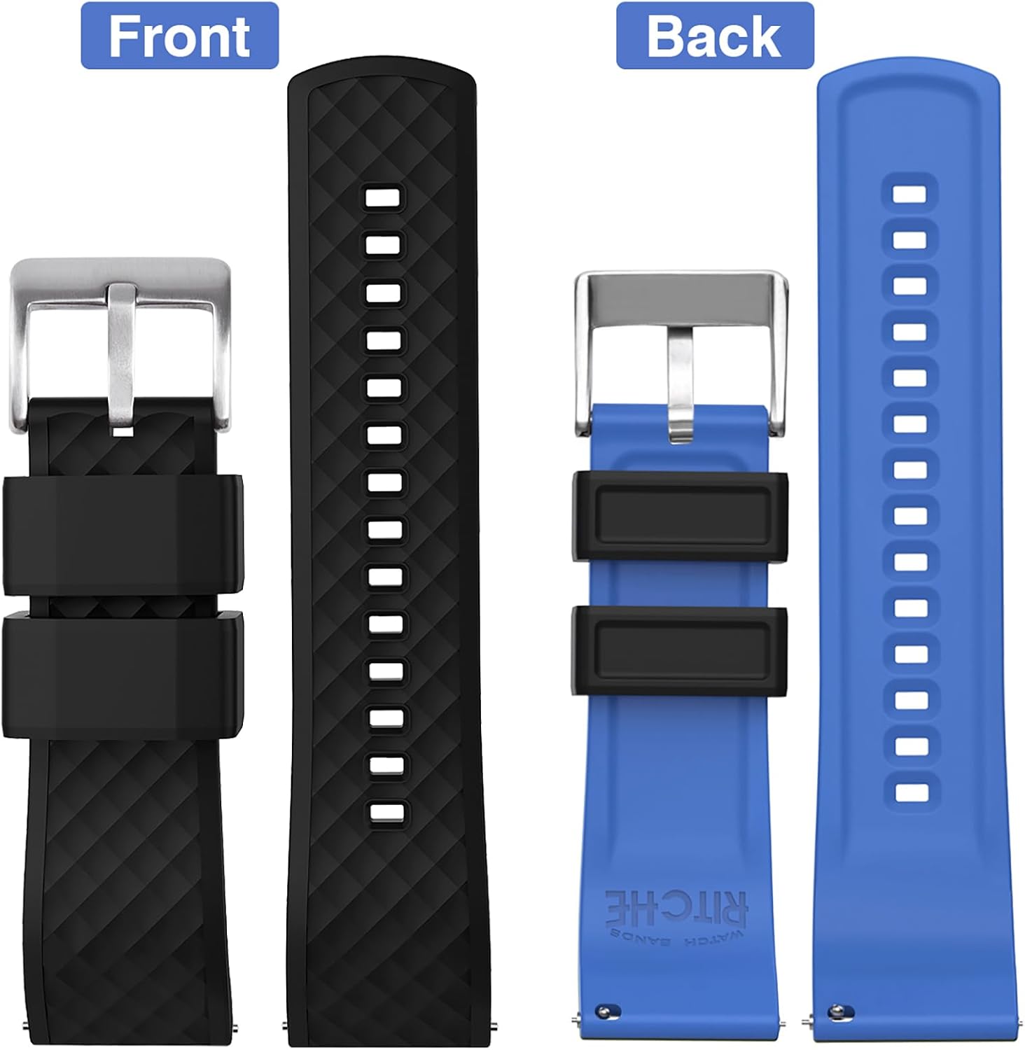 Ritche Christmas Gift Silicone Watch Bands 18mm 20mm 22mm 24mm Quick Release Rubber Watch Bands for Men, White Elephant Gifts