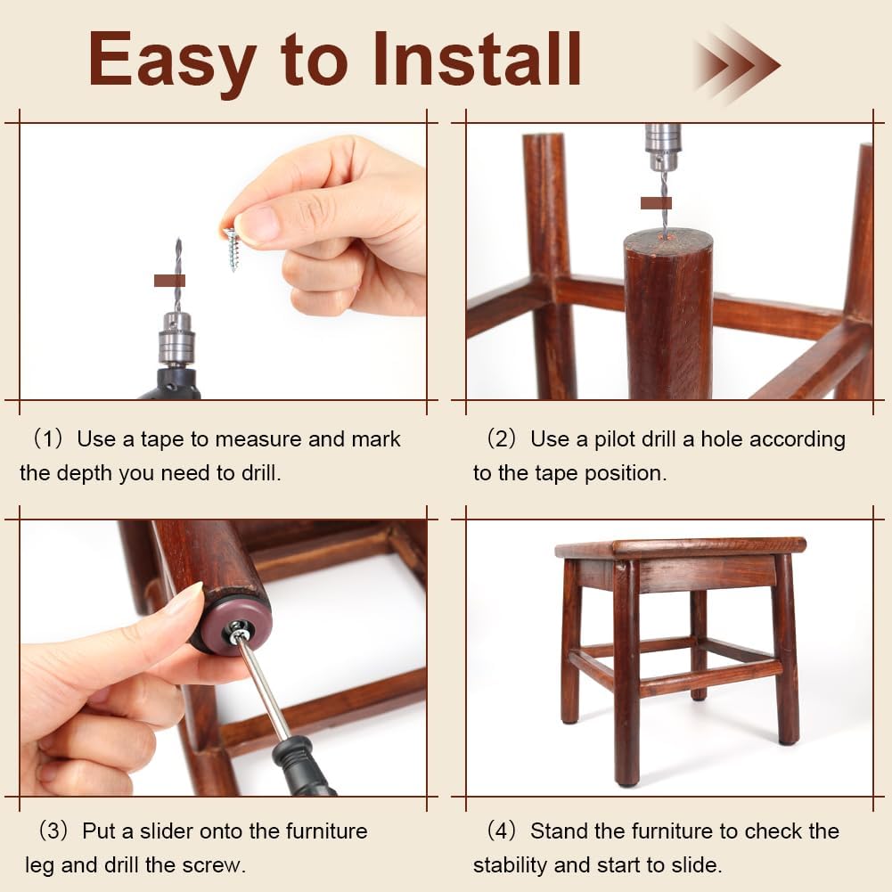 Furniture Slider Pads, 20pcs Teflon Moving Furniture Glides with Screws Reusable Feet Protector for Carpet, Tiled and Hardwood Floors (Brown)
