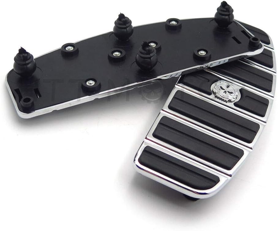 XKH- Motorcycle Chrome Skull Zombie Rider Footboard Insert Kit- Traditional D Shape Compatible with TOURING FLHT FLT FLTR FLHR FLHS SOFTAIL FLSTC