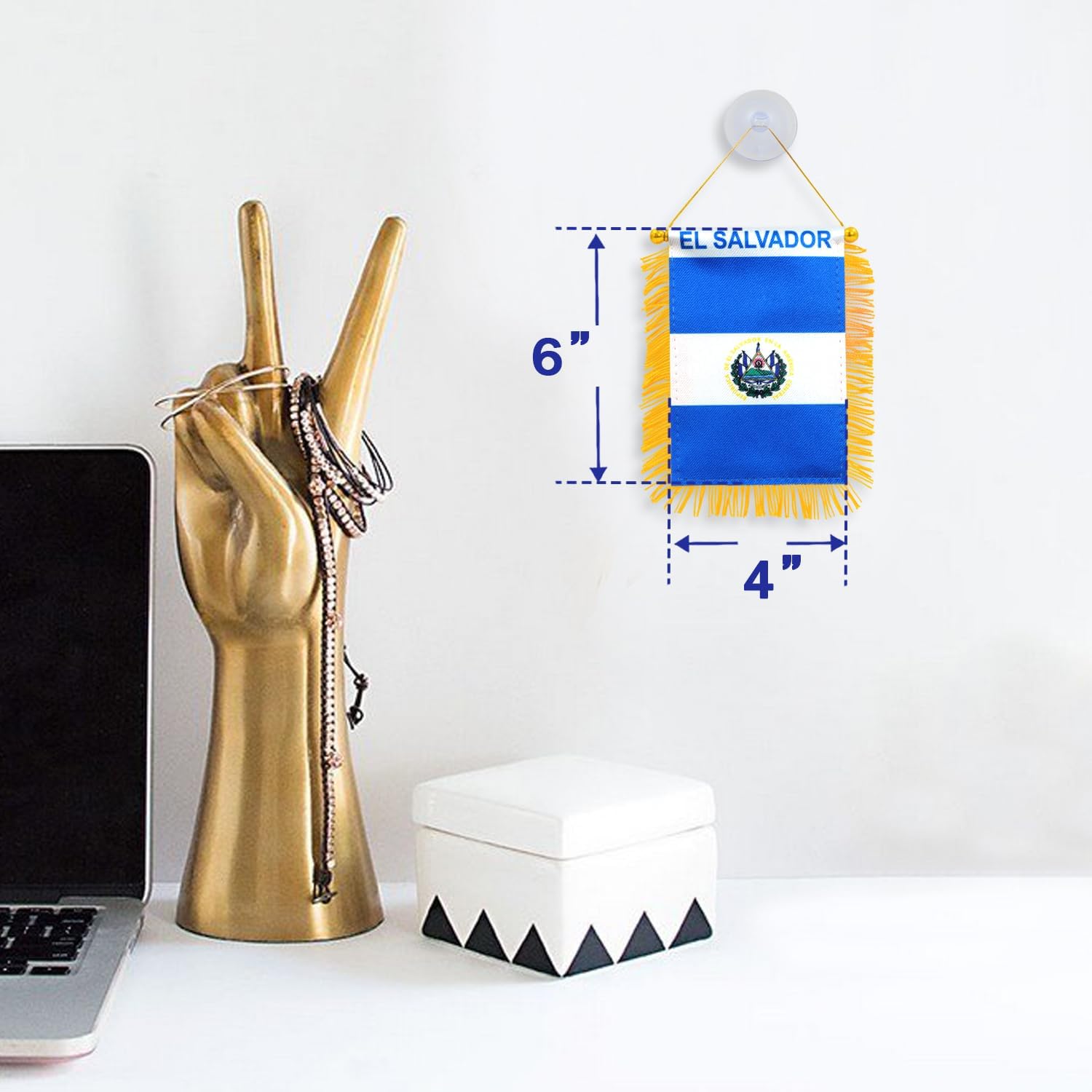 Anley 4 X 6 Inch Nicaragua Fringy Window Hanging Flag - Mini Banner & Car Rearview Mirror Décor - Fringed Nicaraguan Hanging Flag with Suction Cup