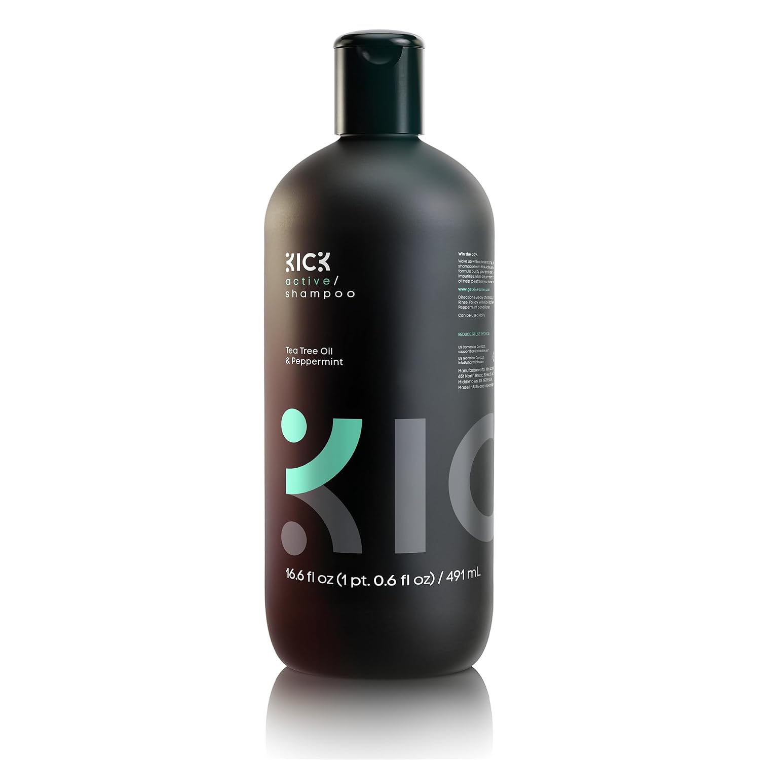 Kick Mens Shampoo - Peppermint & Tea Tree, Anti-Dandruff for Oily Hair | Oil Control & Scalp Soothing - Itchy Scalp Relief - Sulfate-Free
