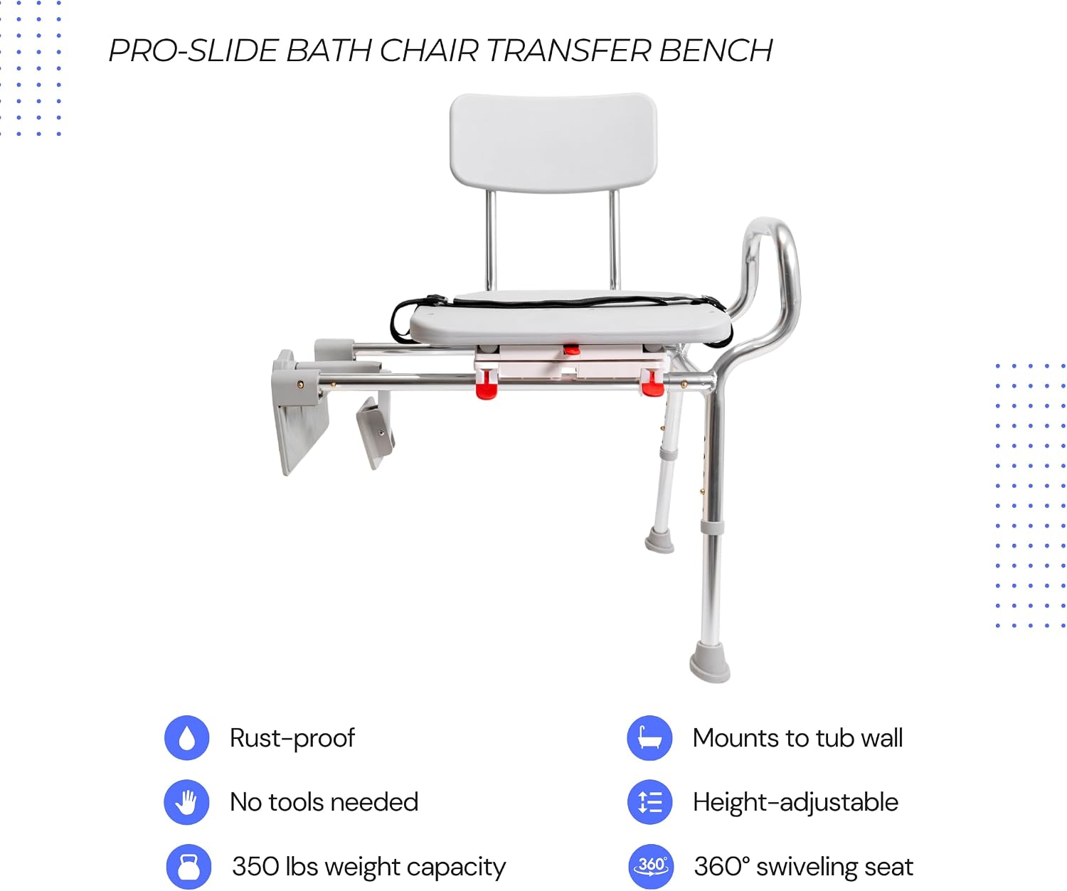 Tub Transfer Bench with Swivel Seat, for Elderly & Disabled, Standard | Eagle Health Supplies Sliding Shower Chair for Inside Shower, FSA/HSA eligible, Height Adjustable, 77662