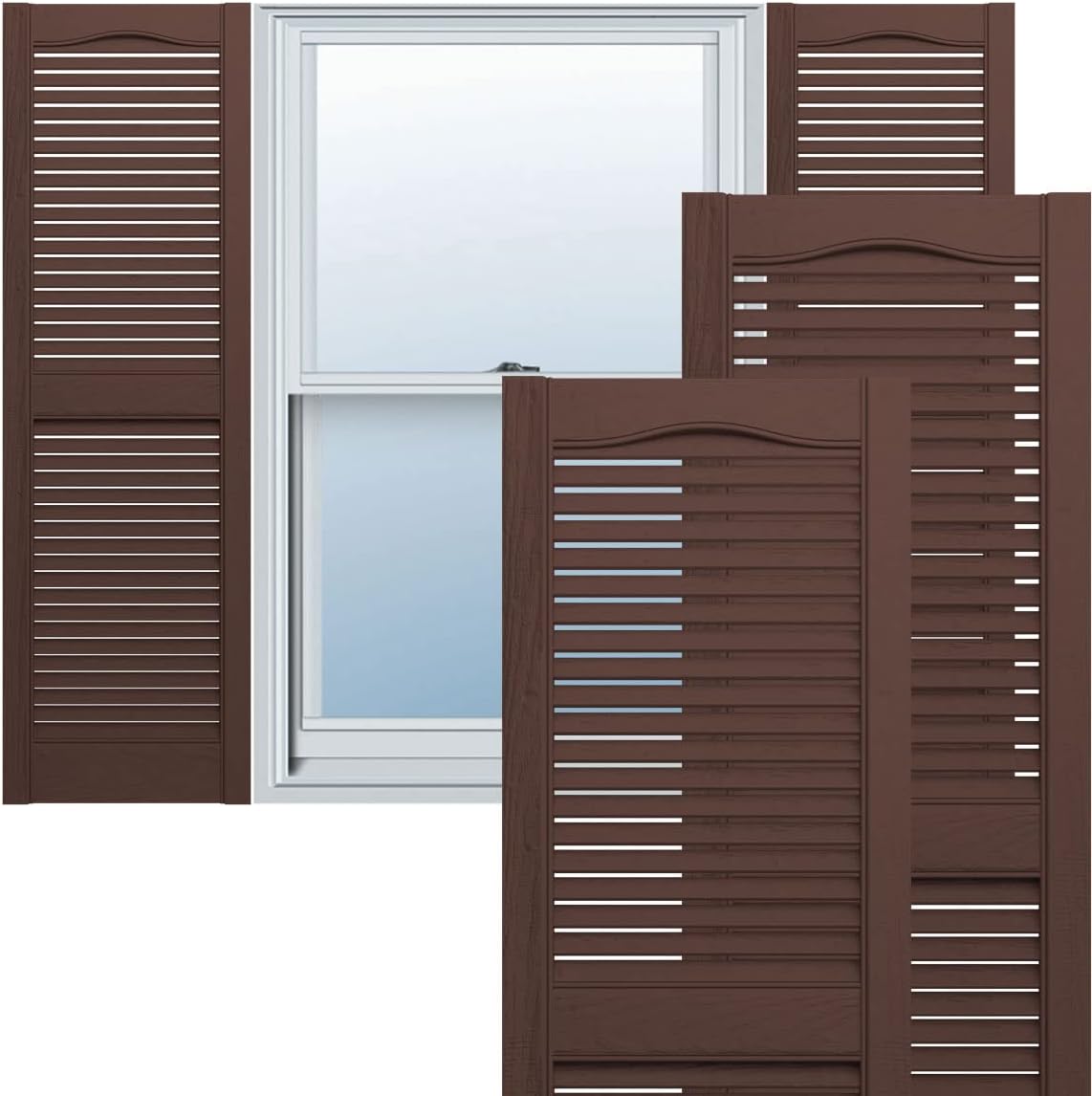 Ekena Millwork Lifetime Vinyl LL1S14X03900FB Standard Cathedral Top Center Mullion, Open Louver Vinyl Shutters