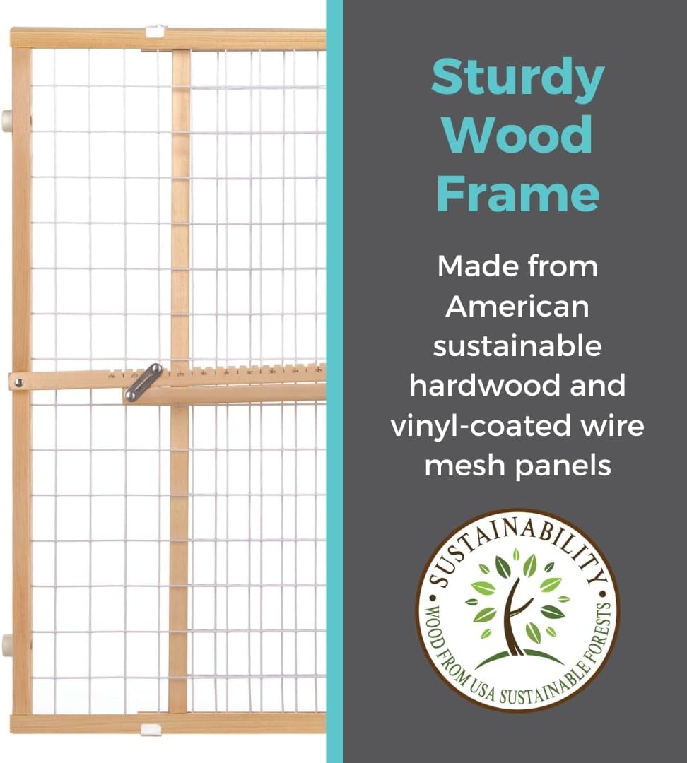 Toddleroo by North States - Extra-Wide Wire Mesh Wooden Baby Gate: Pressure Mounted Baby Gate for Doorways - Adjustable 29.5 to 50 Inches Wide - 31
