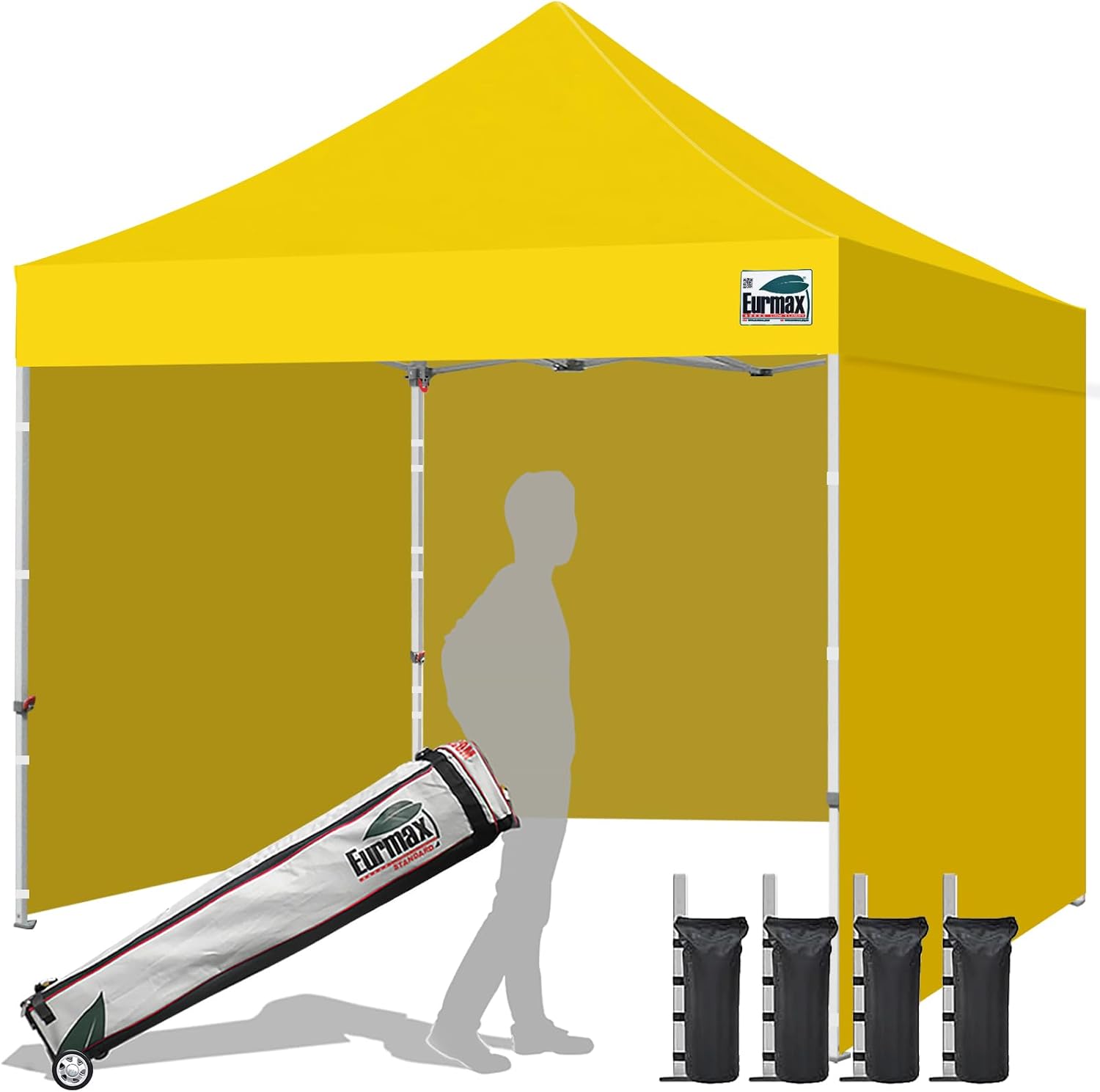 Eurmax USA 10x10 Pop Up Canopy Tent,Commercial Tent with Patented No-Tip Rolling Bag,4 Zippered Removable Walls,UV & Water Resistant Canopy Top,Heavy Duty Outdoor Gazebo,Instant Shelter(White)