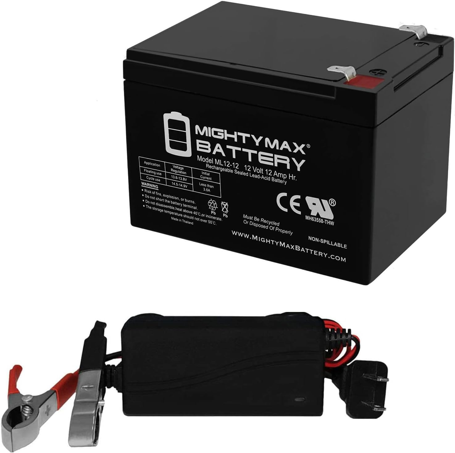 Mighty Max Battery 12V 12AH Replaces Pride Mobility 3-Wheel SC40U + 12V Charger