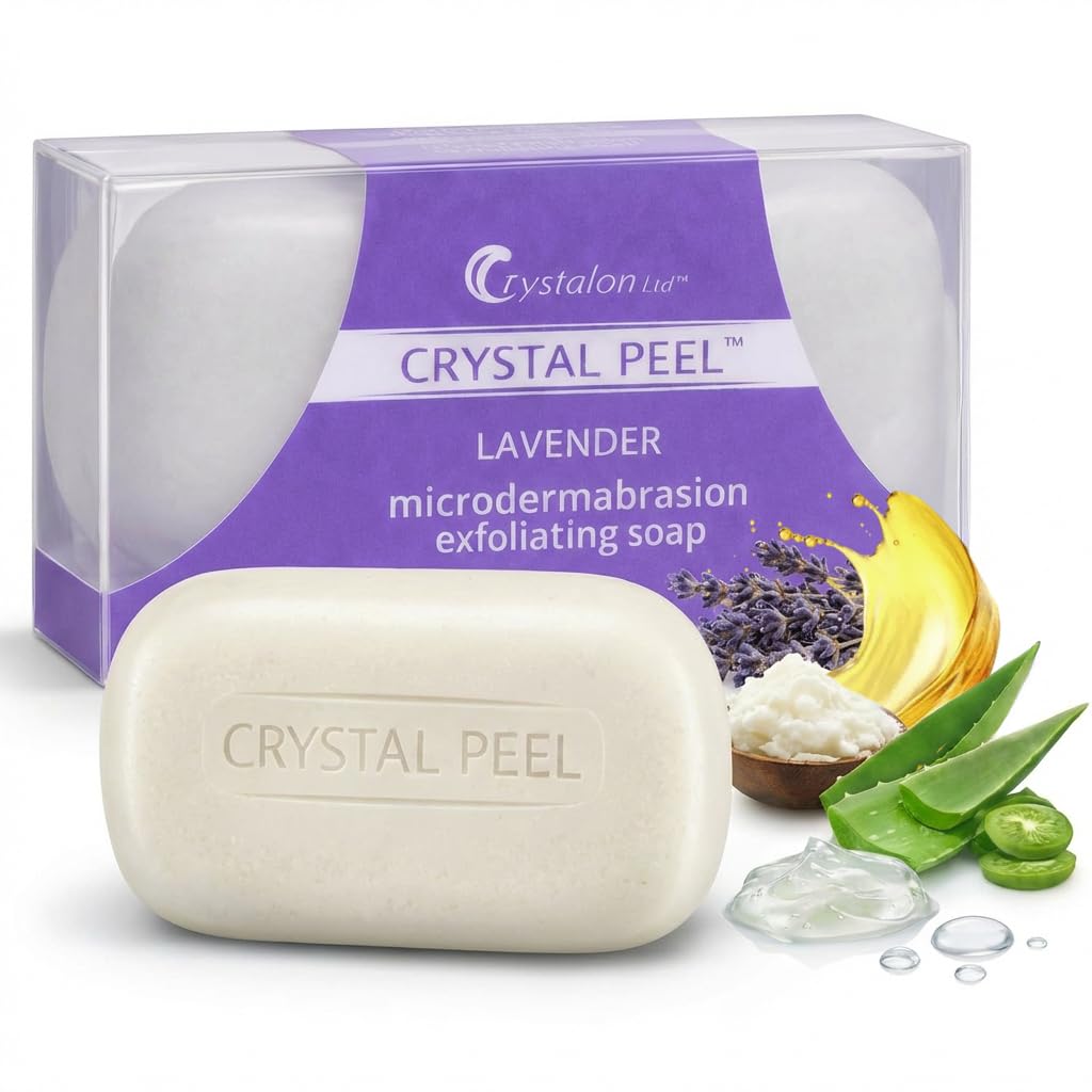 Exfoliating Bar Soap for Men & Women, Crystal Peel Luxury Microdermabrasion Hydrating & Exfoliating Body Soap Bar Solid Magnesium Mineral Scrub for Buffing Away Dirt & Oil Smooths Skin, Lemongrass 8oz