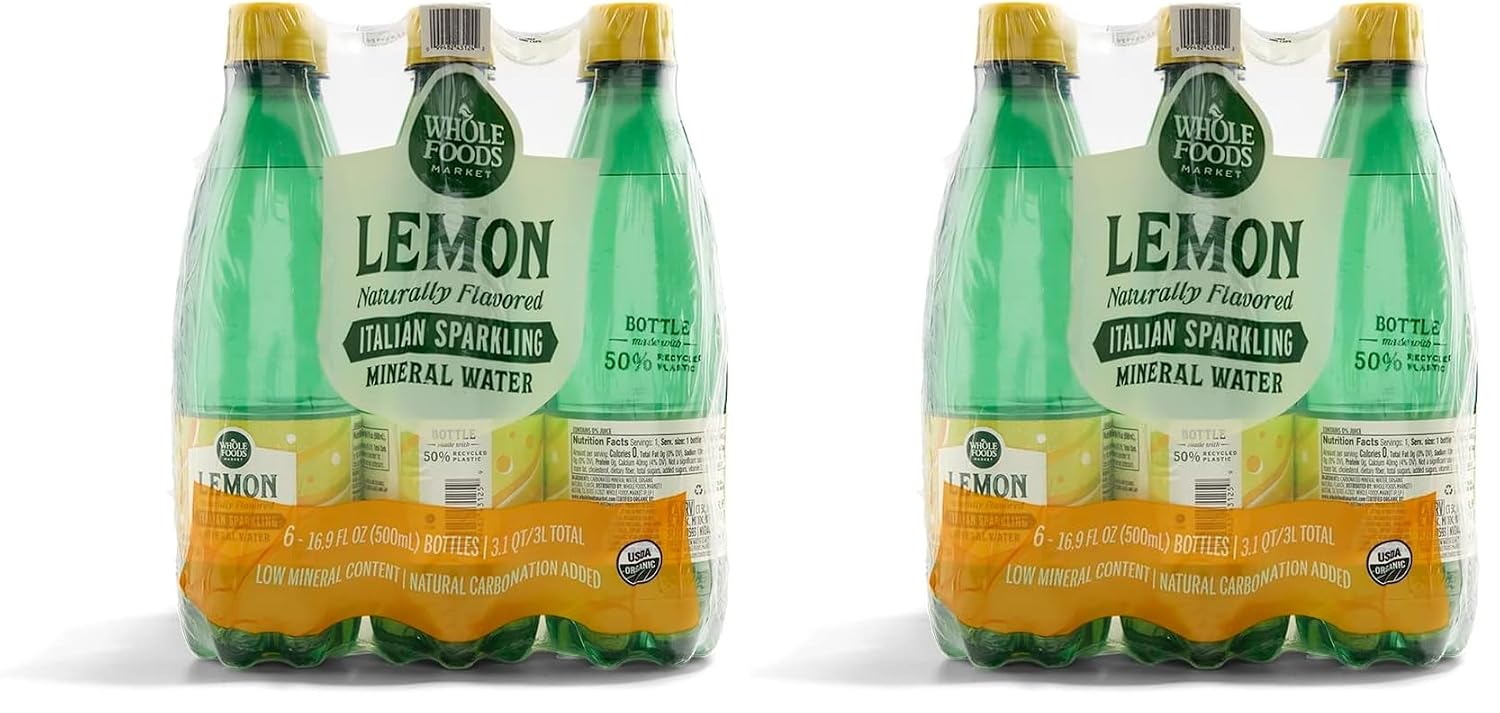 Whole Foods Market, Lemon Sparkling Mineral Water, 16.9 Fl Oz, 6 Count