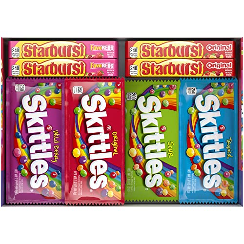 SKITTLES & STARBURST Assorted Candy Variety Pack Bulk Box 18 Count 37.05 oz | Everyday snacking, snack box, mix candy assortment bulk candy fruity candies bulk box for fundraising, snacking, road trips
