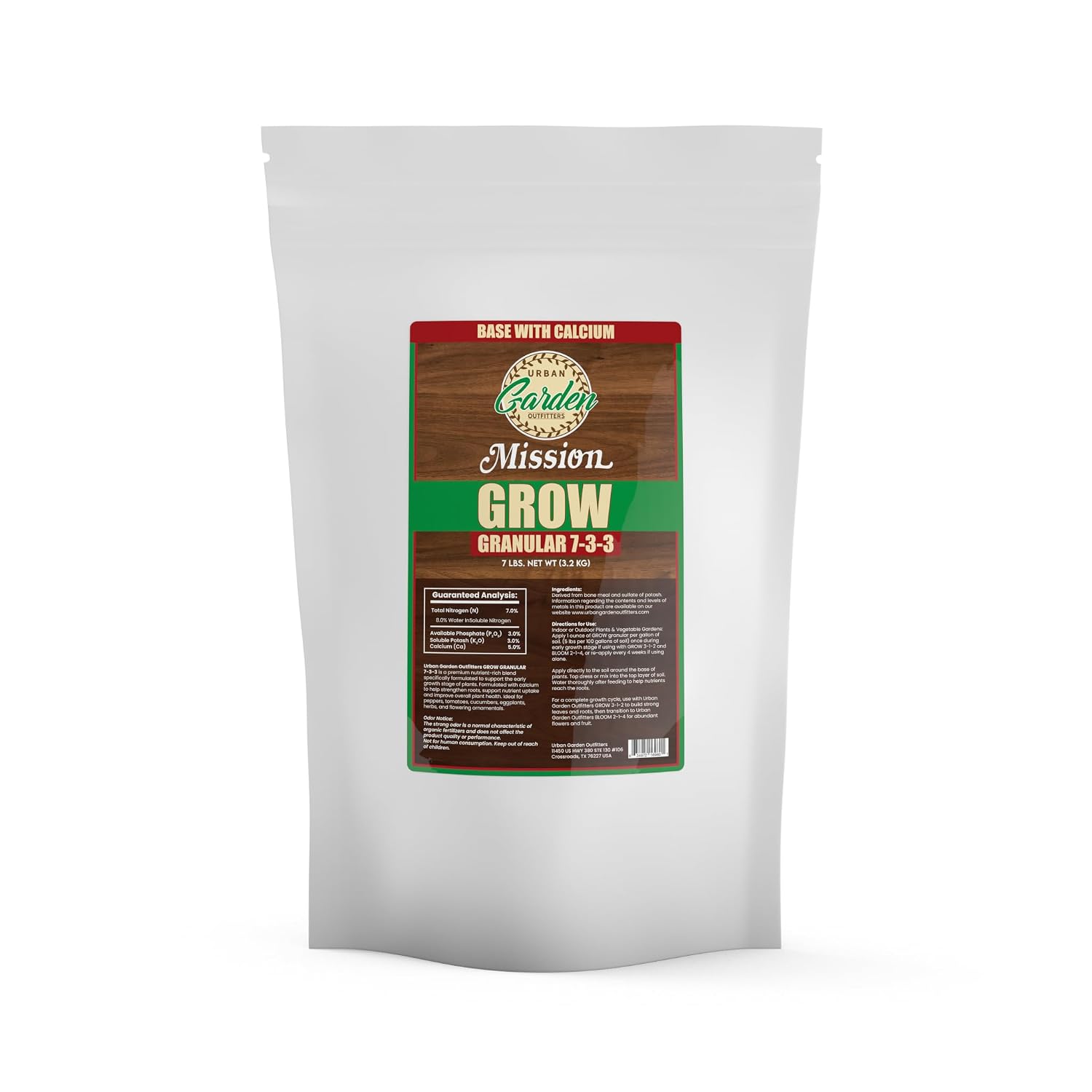 Urban Garden Outfitters Mission Fertilizer Grow Granular Fertilizer with Calcium-Organic Soil Nutrient, 7lb