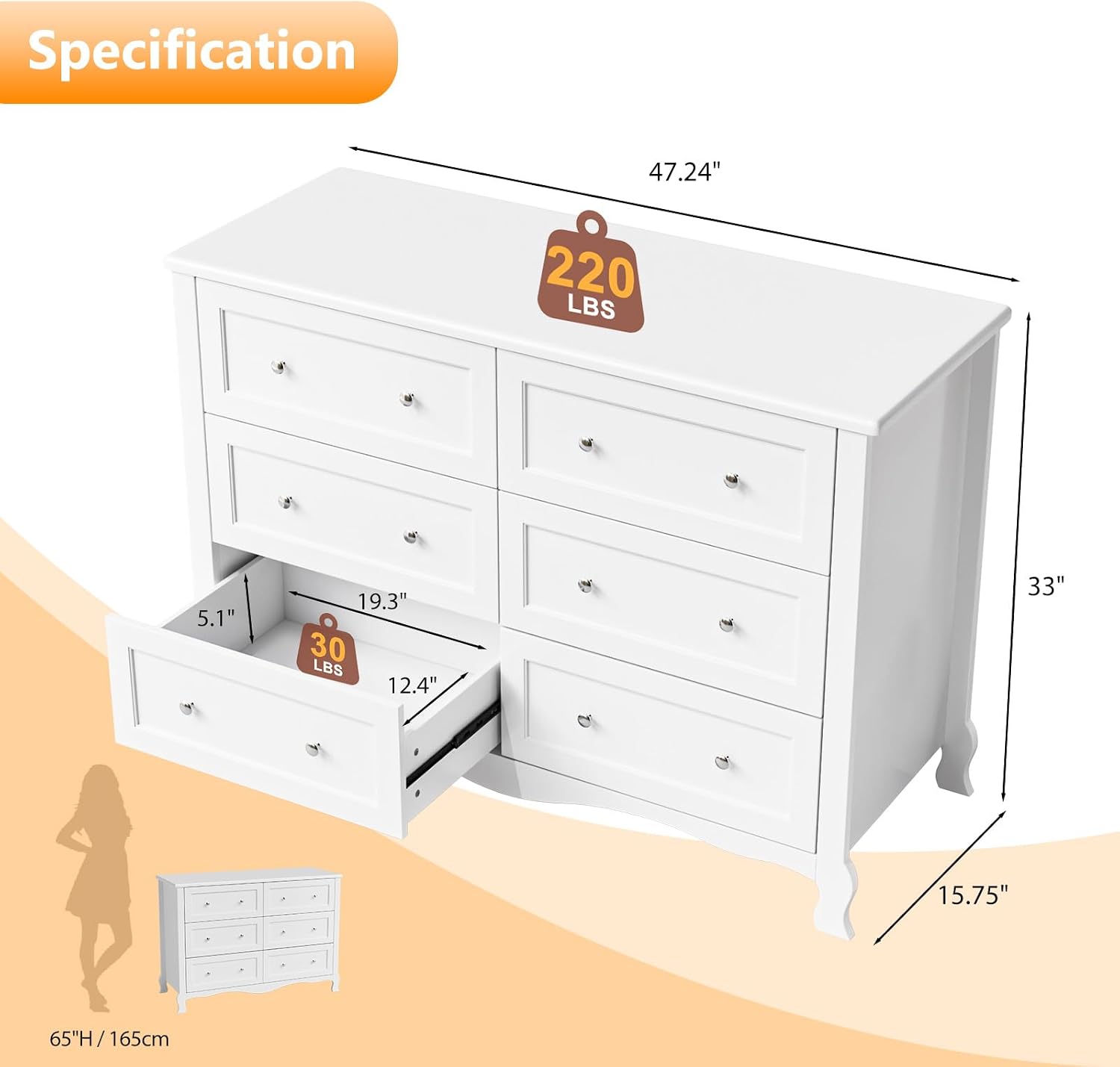 VINGLI Fluted Tall Dresser 5 Drawer, 23.66" W Chest of Drawers Gray Wood Dresser with Rounded Edges, Grey Dressers for Bedroom