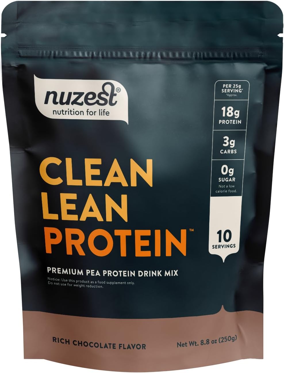 Nuzest Clean Lean Protein - Vegan Pea Protein Powder Rich Chocolate 1.1 lb | 20 Servings with 18g Protein Plant Based Protein Powder, Only 4 Ingredients, Dairy Free, Gluten Free, GMO Free, Protein Shake