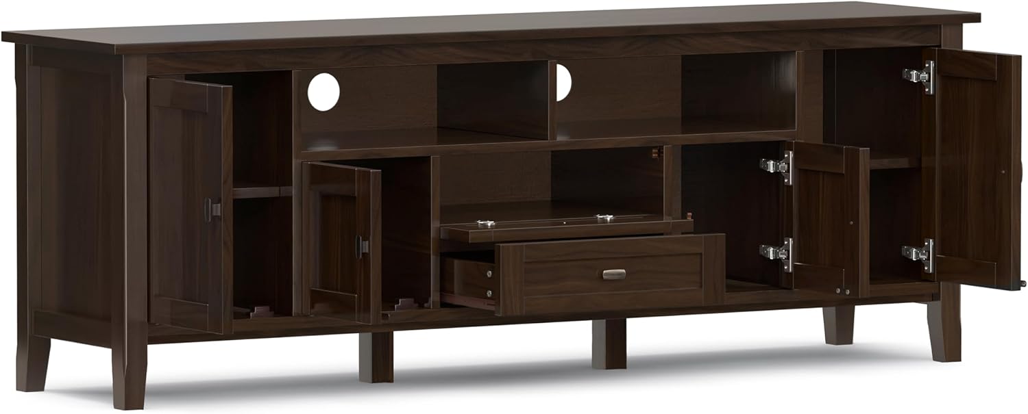 SIMPLIHOME Warm Shaker 47" Wide Solid Wood TV Stand in Light Golden Brown