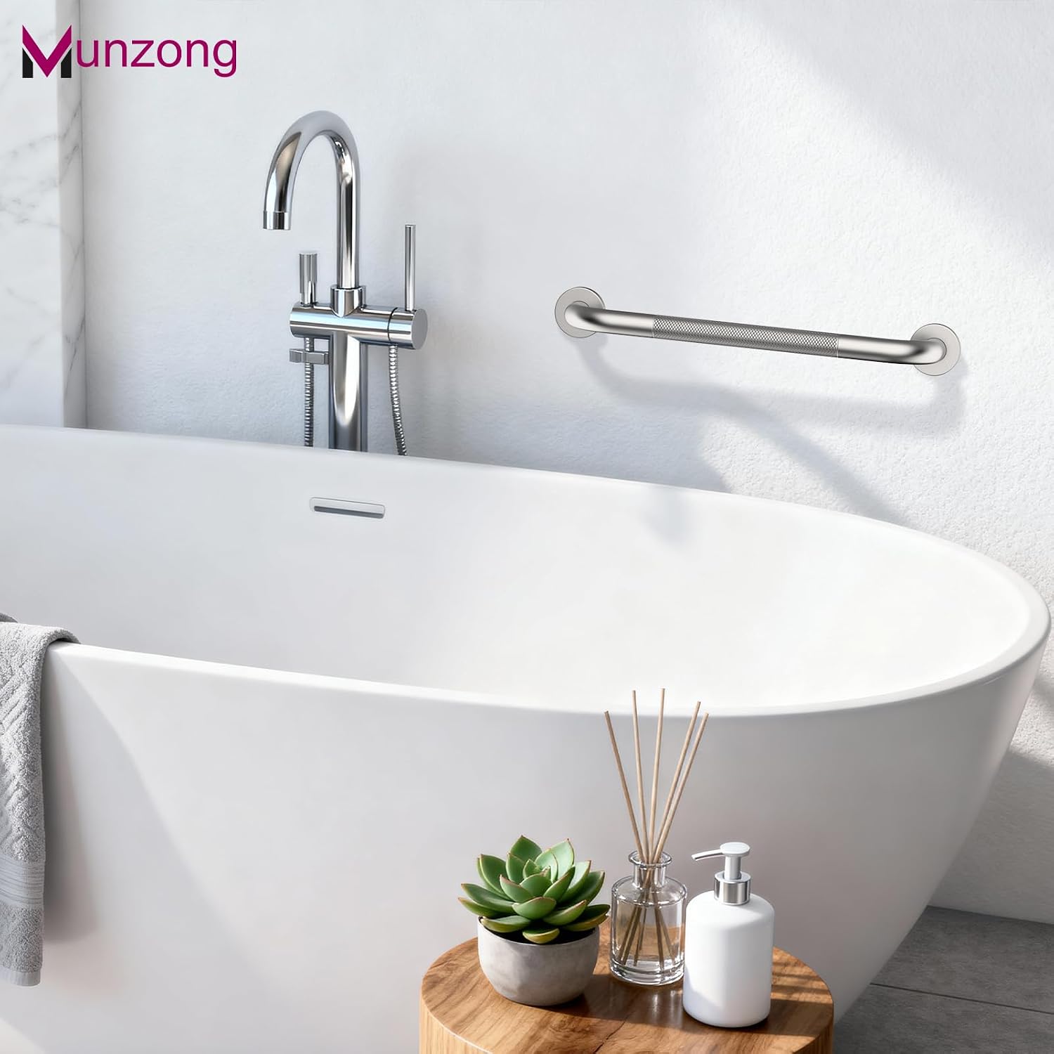 Munzong 3 Pack Commercial Handicap Grab Bars 18" 36" 42" Brushed Nickel | Bathroom Grab Bar for Shower 1.25" Diameter Anti Slip Bathroom Balance Bar Safety Hand Rail for Elderly Injury Senior