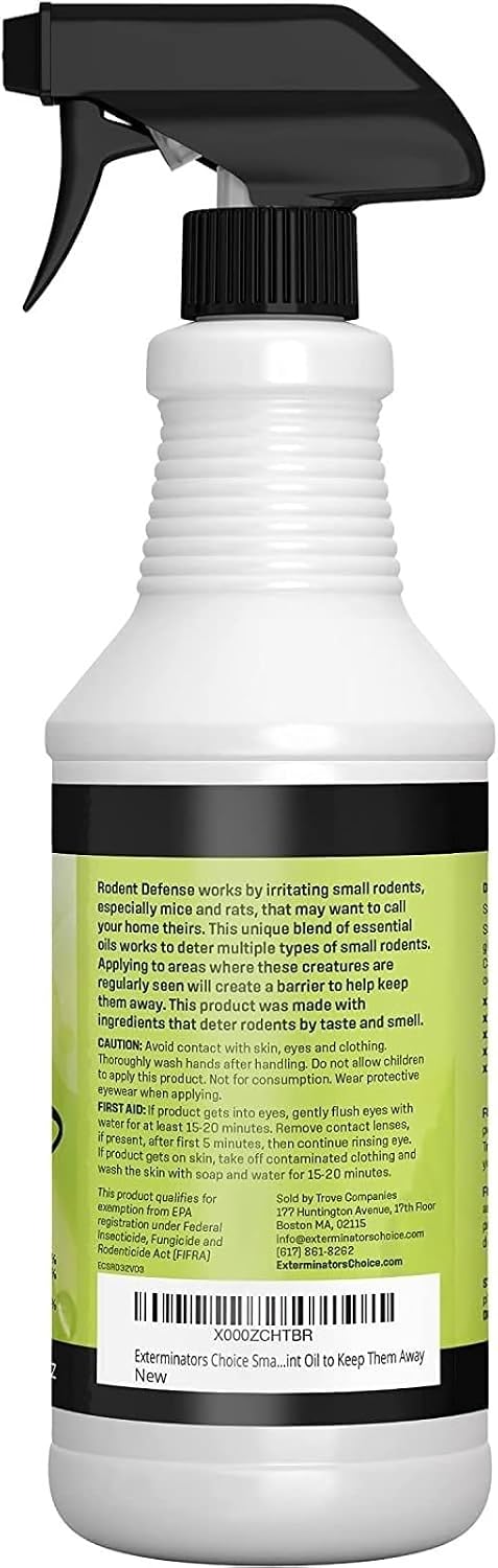 Exterminators Choice - 32 oz Peppermint Rodent Defense Spray - Great for Lawns, Gardens, Attics, and Garages - Non-Toxic Deterrent for Pest Control - Repels Mice and Rats - Safe for Kids and Pets