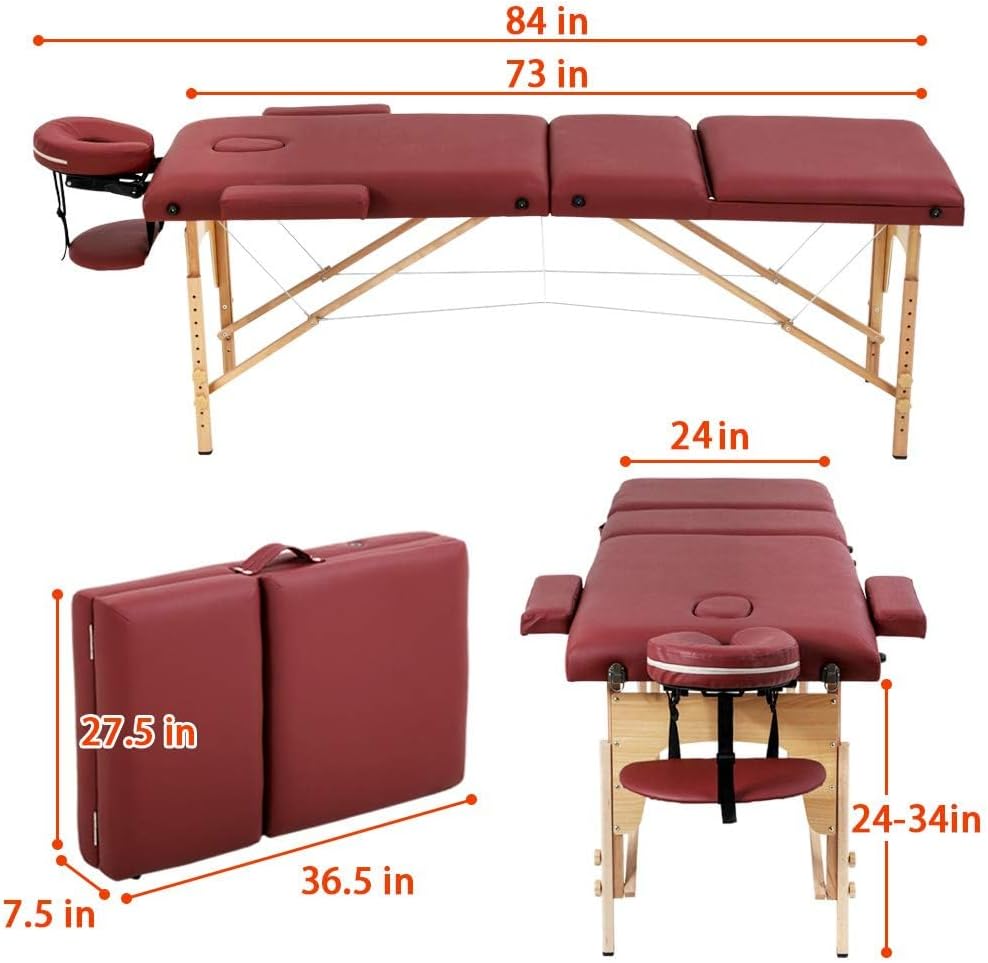 BestMassage | Portable Massage Table | 24" Wide, Black PU Leather | Lightweight, 2-Fold Massage Table with Height Adjustment, 450lbs Capacity, Carry Bag | For Massage, Facial, Tattoo, Home, Spa