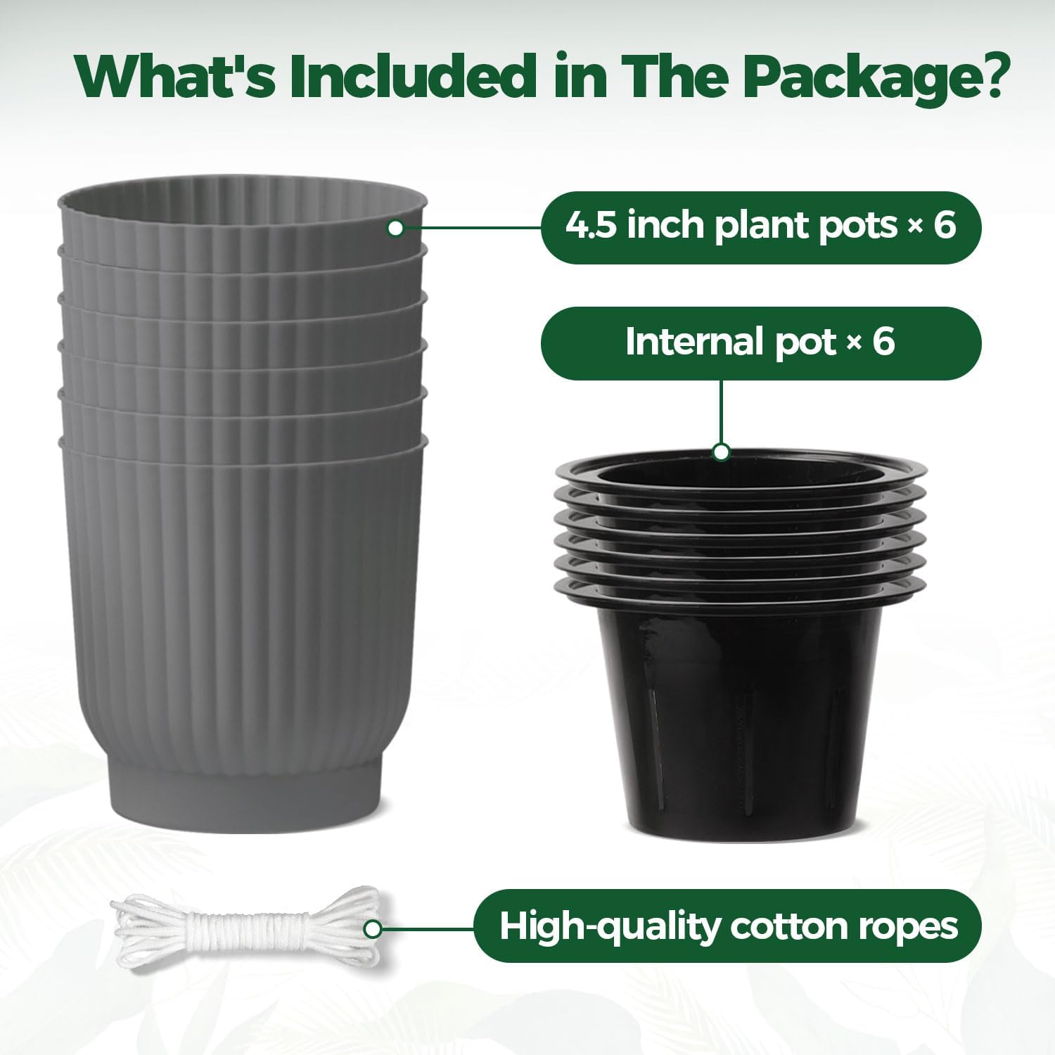 T4U Self Watering Pots for Indoor Plants, 4 Inch 6 Pack Planter White