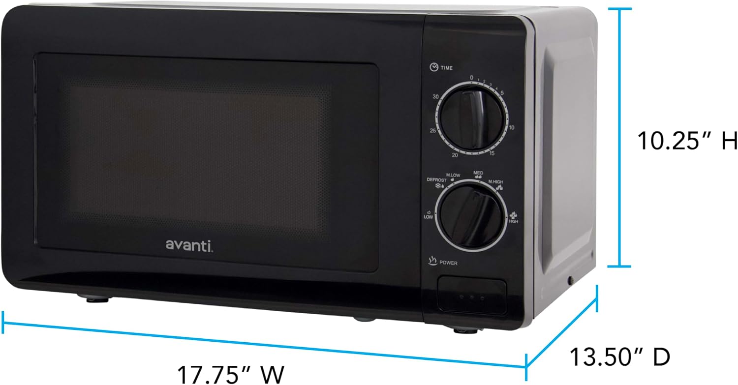 Avanti Microwave Oven 700-Watts Compact Mechanical with 5 Power Settings, Defrost, Full Range Temperature Control and Removable Glass Turntable