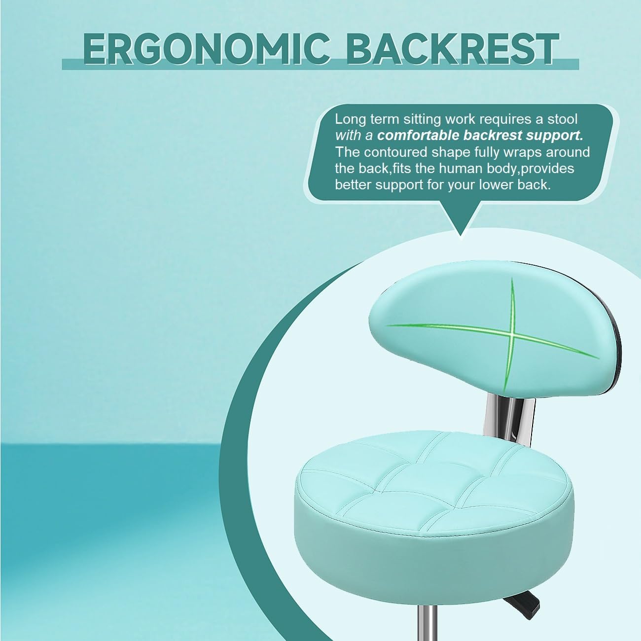 Kaleurrier Rolling Stool with Back Rest: Swivel Chair Adjustable Height