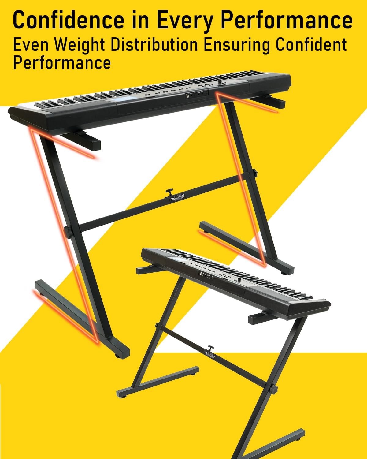 Stage Rocker Single-X Style Classic Folding Keyboard & Digital Piano Stand, Adjustable Width & Height, Durable & Sturdy, Easy to Assemble for Travel/Storage, Sleek Black, Powered by Hamilton(SR524000)