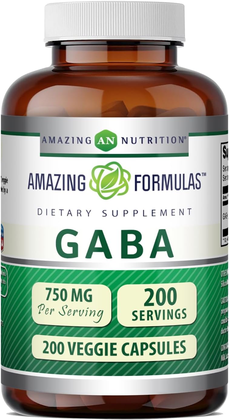 Amazing Formulas GABA Supplement | 750 Mg per Serving | 100 Veggie Capsules | Non-GMO | Gluten-Free | Made in USA | Ideal for Vegetarians