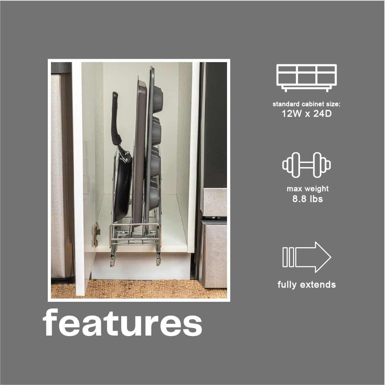 Household Essentials Glidez 2‑Tier Multipurpose Chrome‑Plated Steel Pull‑Out/Slide‑Out Under Cabinet Organizer, Chrome Finish