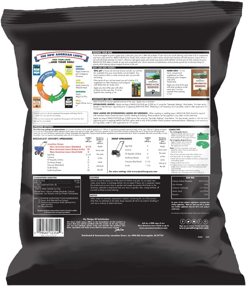 Jonathan Green (11354) Mag-I-Cal Plus Soil Food for Lawns in Acidic & Hard Soils - Soil Amendment for Grass (5,000 Sq. Ft.)