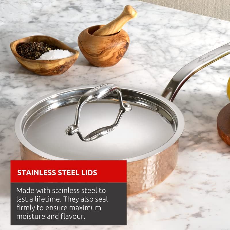 Lagostina Martellata Tri-ply Hammered Copper 11 PC Pots and Pans Cookware Set, Copper